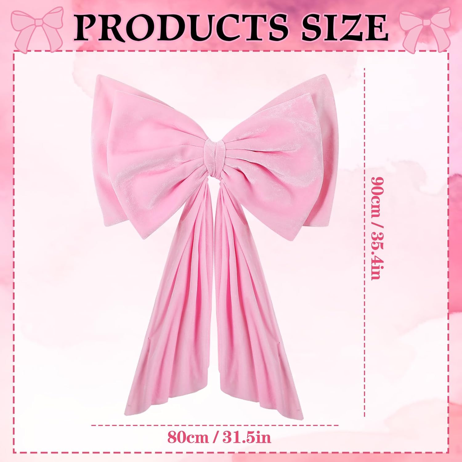 Large Pink Bow Decoration Soft Velvet 35x31 Inch Big Coquette Bow for Party Room Wall Decor, Giant Velvet Tie Hanging Birthday Party Gift Wedding Sofa Bedroom Living Room