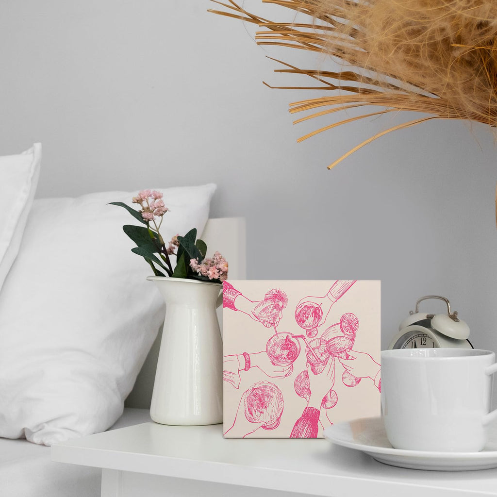 Coquette Pink Bow Champagne Wooden Box Sign, 5x5 Inch