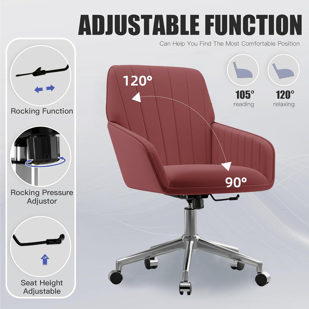 Velvet Modern Cute Chair with Back, Height Adjustable Upholstered Vanity Chair with Swivel Wheels