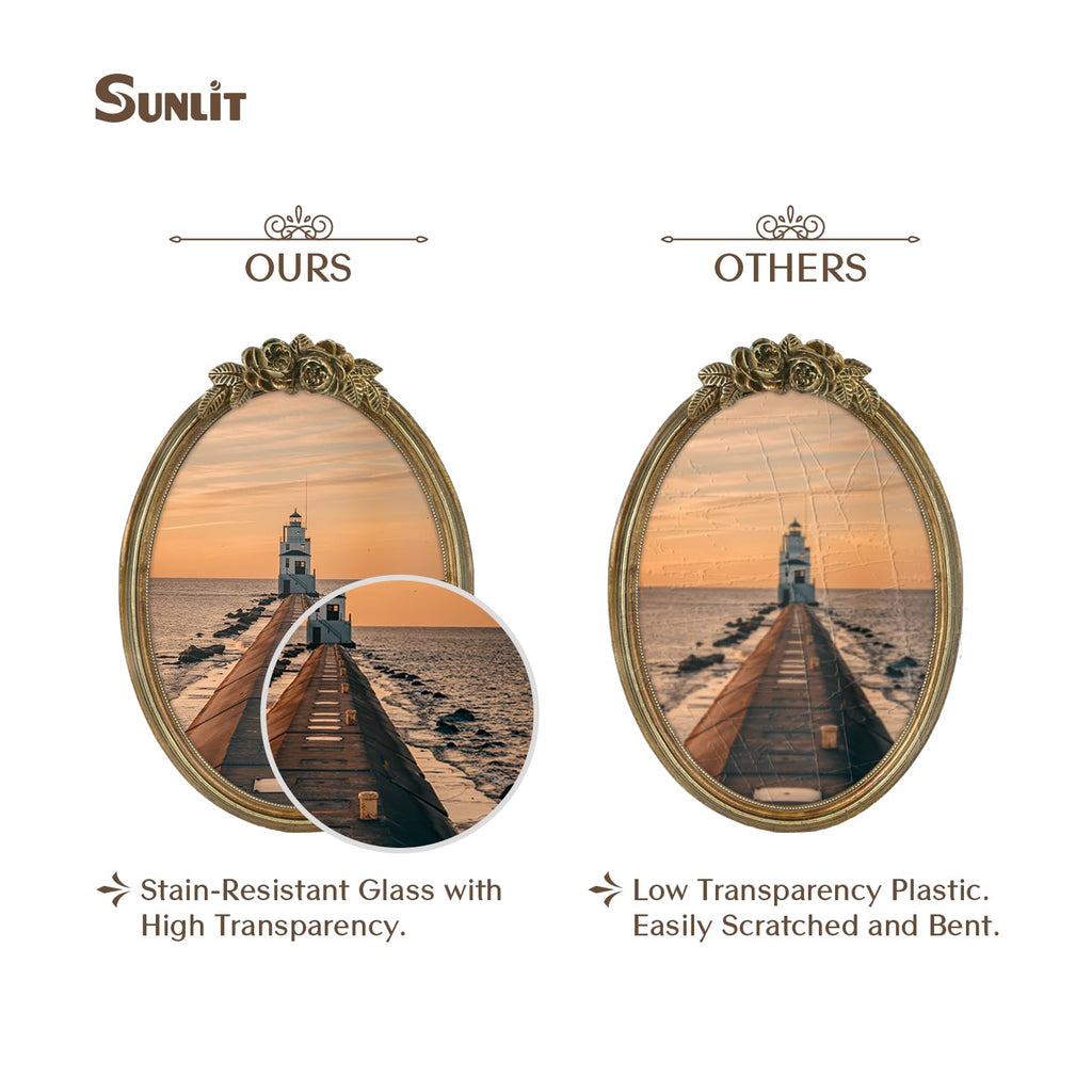 Vintage Picture Frame, Oval Antique Photo Frames with Glass Front, Luxury Photo Display, Tabletop Wall Hanging