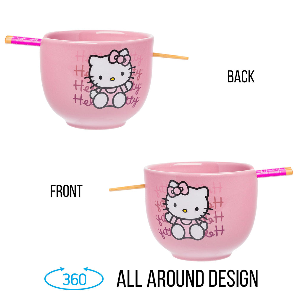 Ceramic Sanrio Hello Kitty Ramen Noodle Rice Bowl with Chopsticks, Microwave Safe