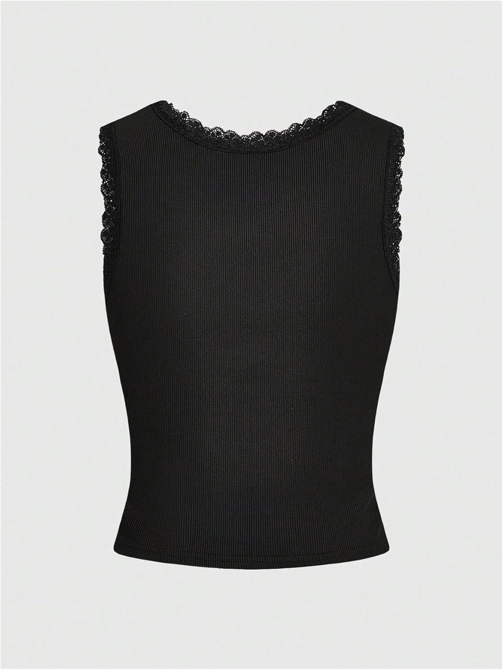 Women's Crewneck Letter Cherry Print Lace Tank Top Rib Knit Vest Top