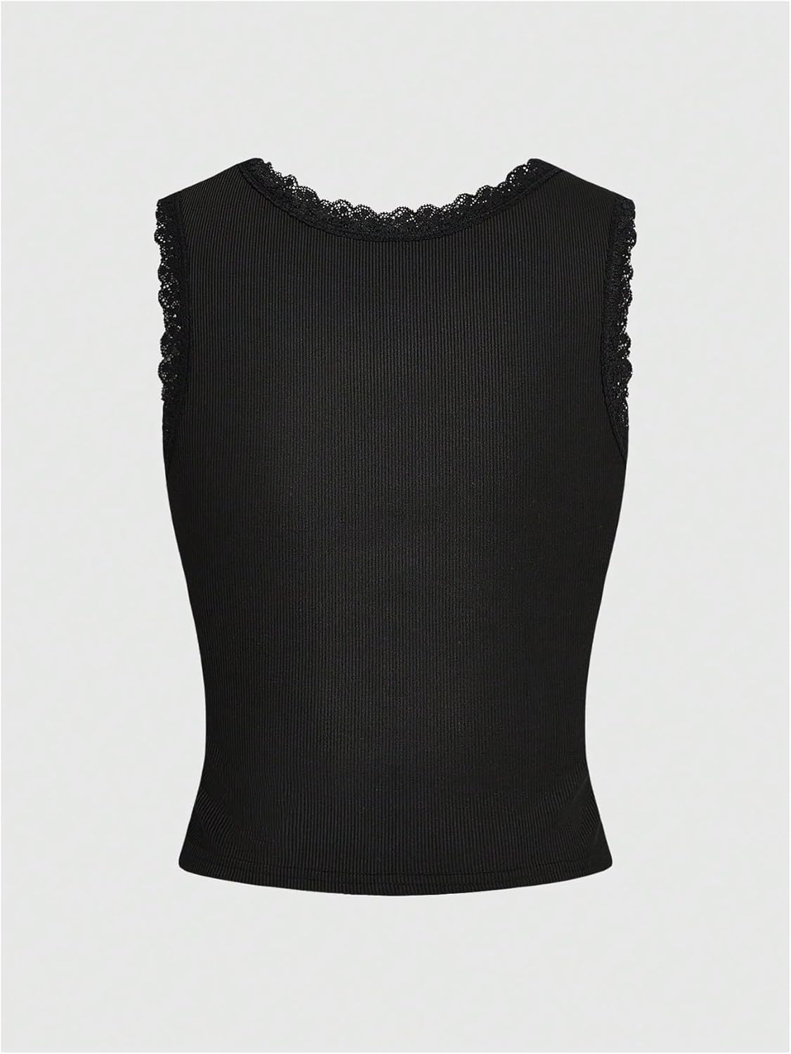 Women's Crewneck Letter Cherry Print Lace Tank Top Rib Knit Vest Top