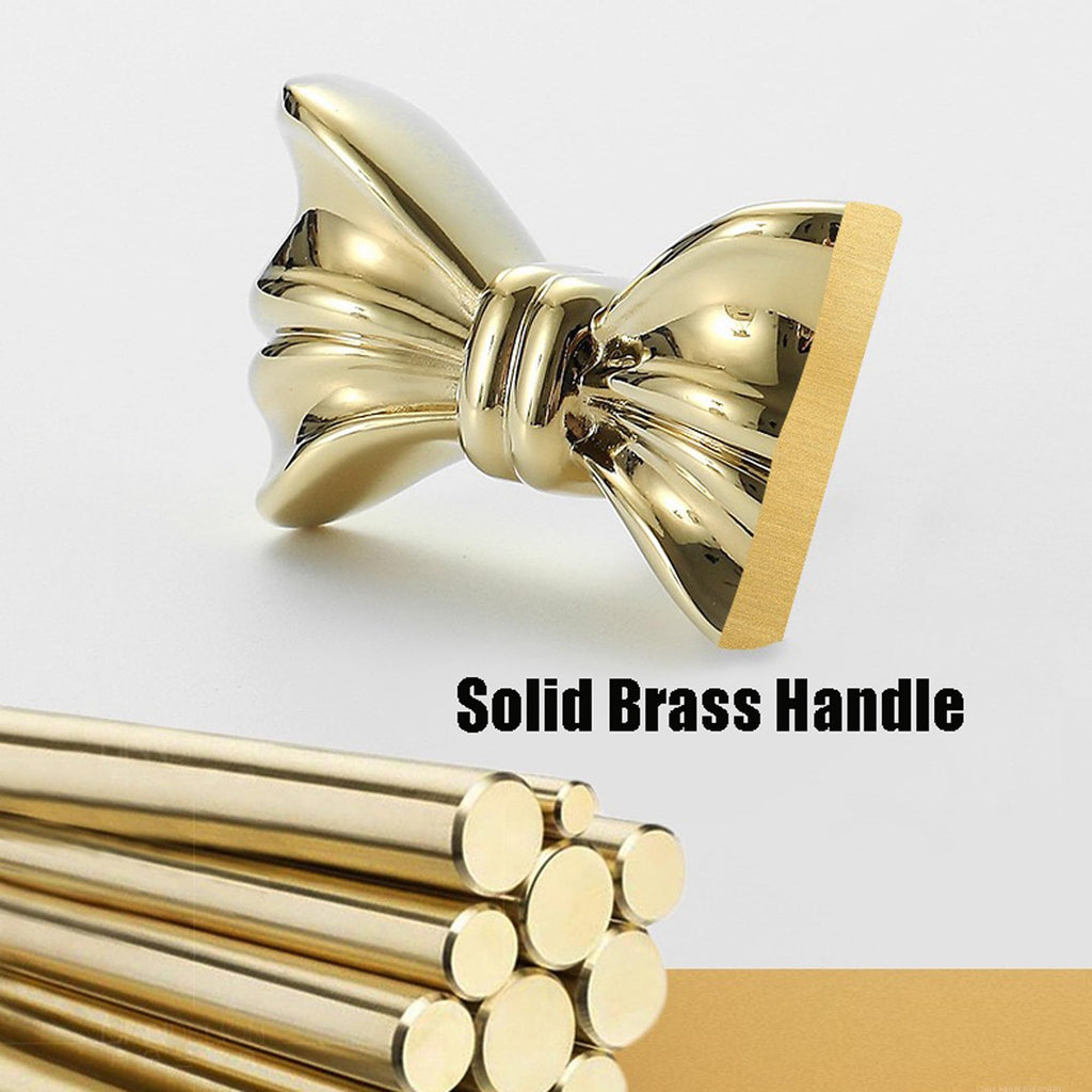 Gold Brass Small Bow Knobs Cute Dresser Drawer Handles Kitchen Cabinet Pulls Art Deco Single Hole Decorative Knobs Modern Furniture Hardware for Closet Cupboard