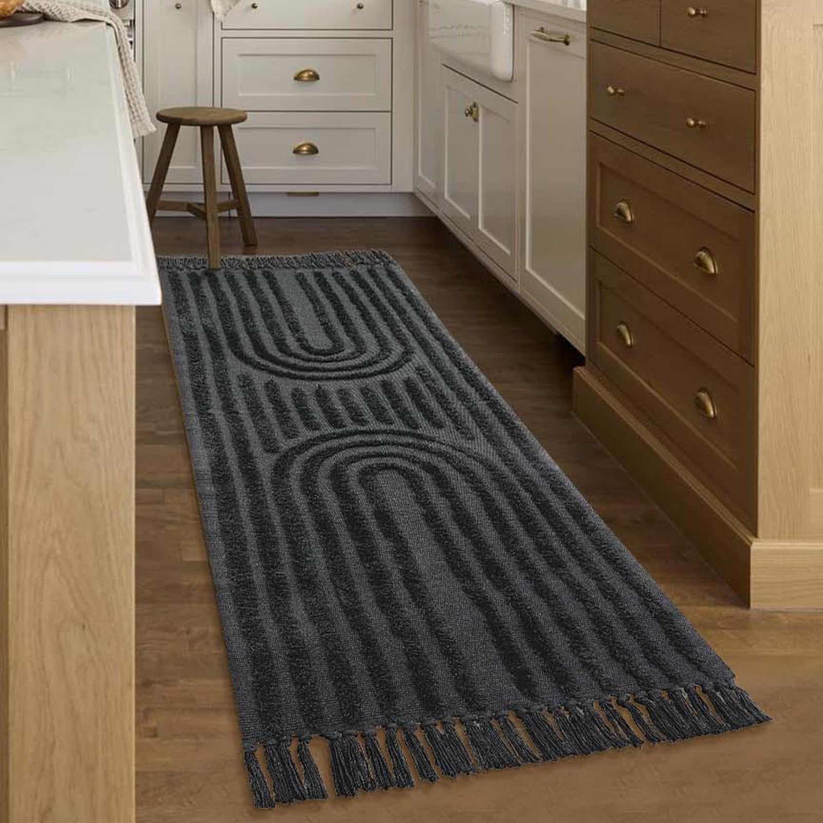 Washable Kitchen Runner Rug - Hand-Woven Bathroom Runner Rug with Tassels, Terracotta Entryway Runner Rug, Tufted Rainbow Bedroom Rug Runner, Hallway Rug for Laundry/Living Room
