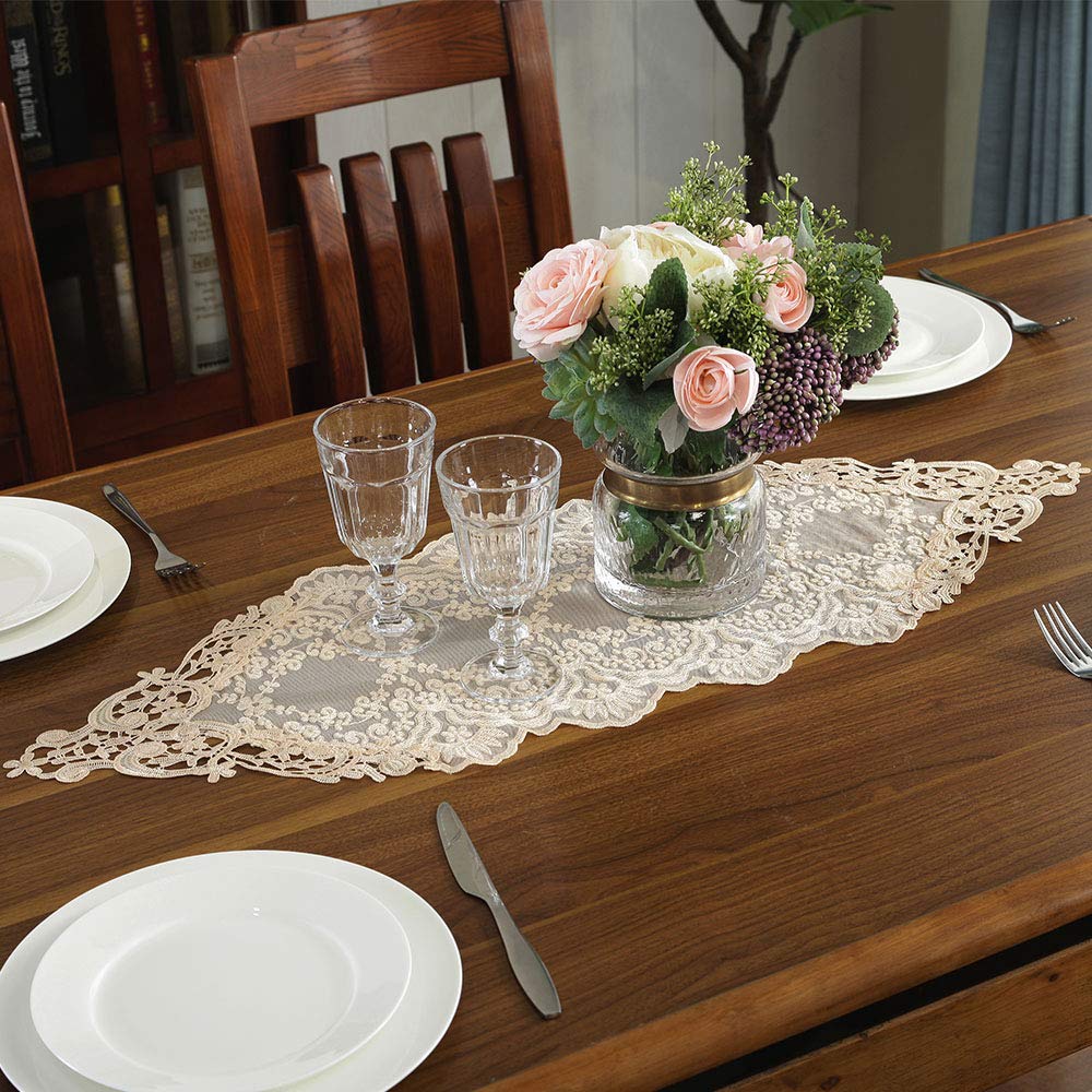 Rectangle Table Runner Lace Macrame Embroidered Table Runners with Exquisite Vintage Shabby Chic