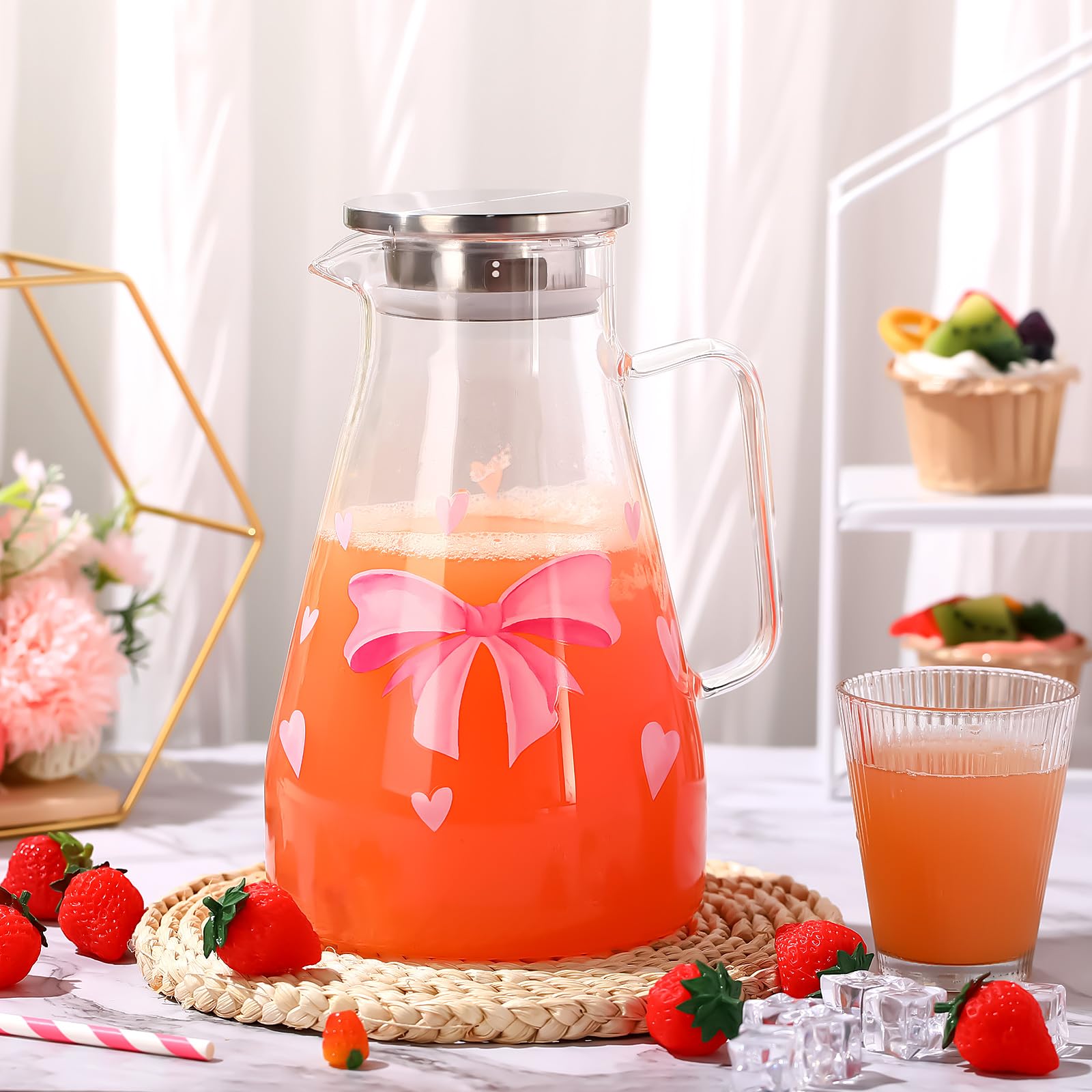 Glass Pitcher with Lid Water Pitcher with Handles Hot and Cold Resistant