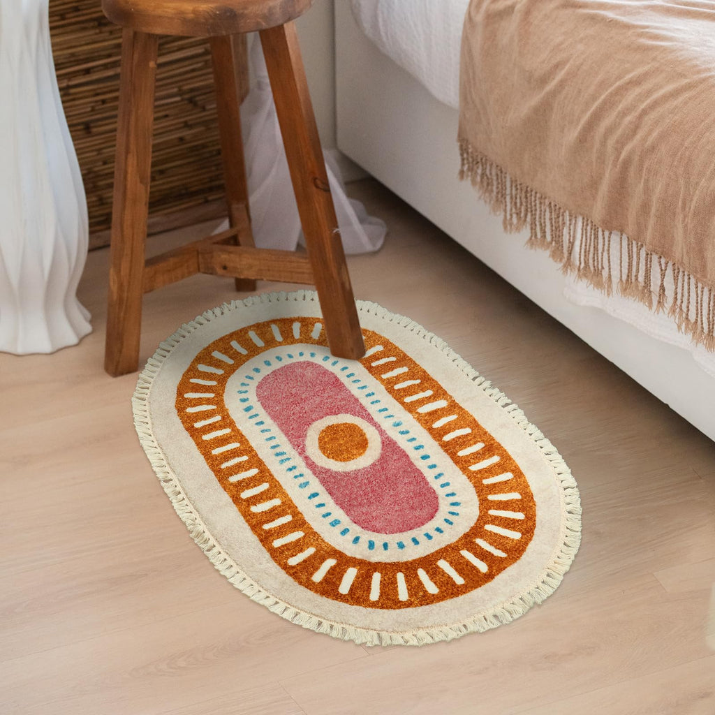 Orange Rainbow Boho Runner Rugs with Fringes, Sun Washable Hallway Runner Rug, Soft Non-Slip Area Rug