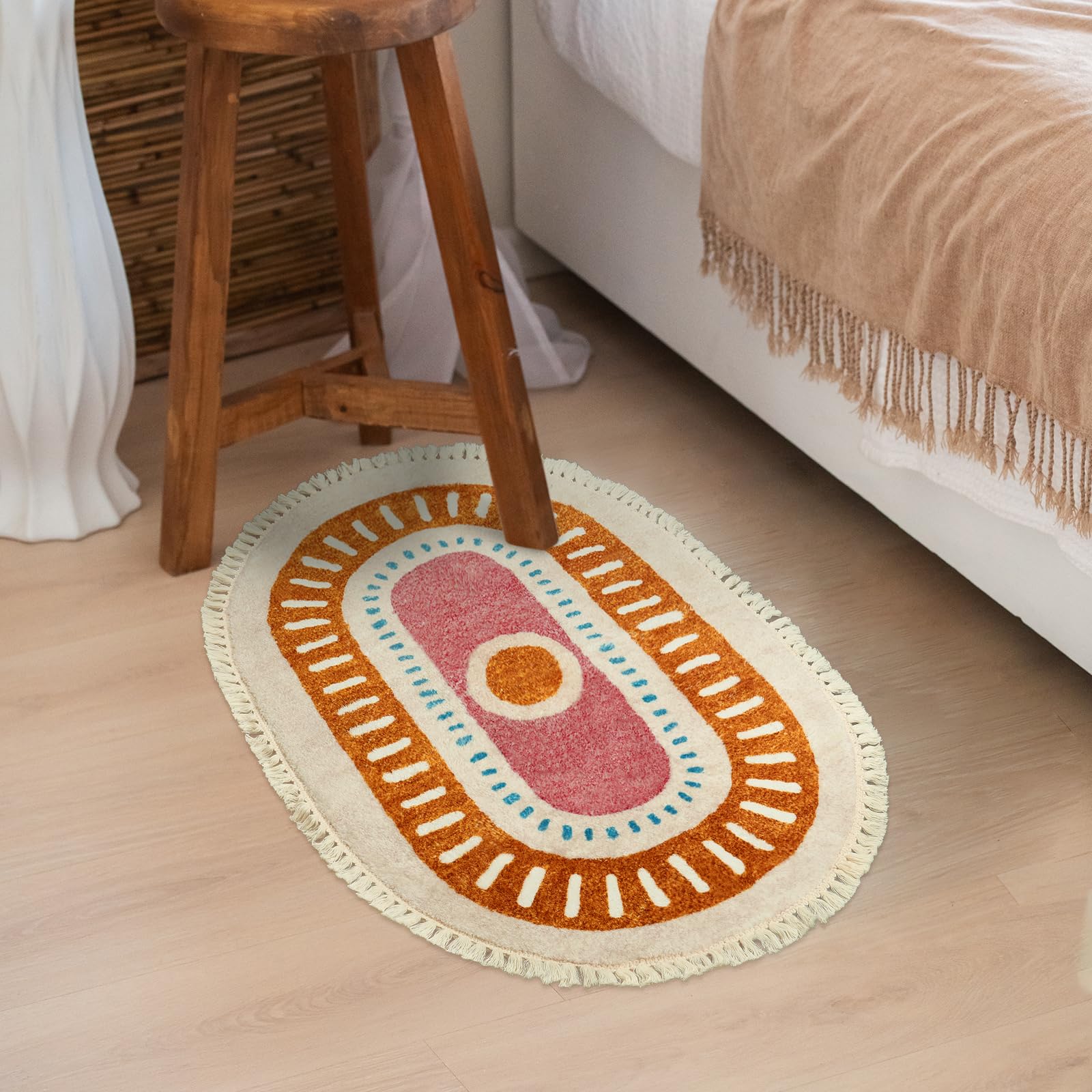 Orange Rainbow Boho Runner Rugs with Fringes, Sun Washable Hallway Runner Rug, Soft Non-Slip Area Rug