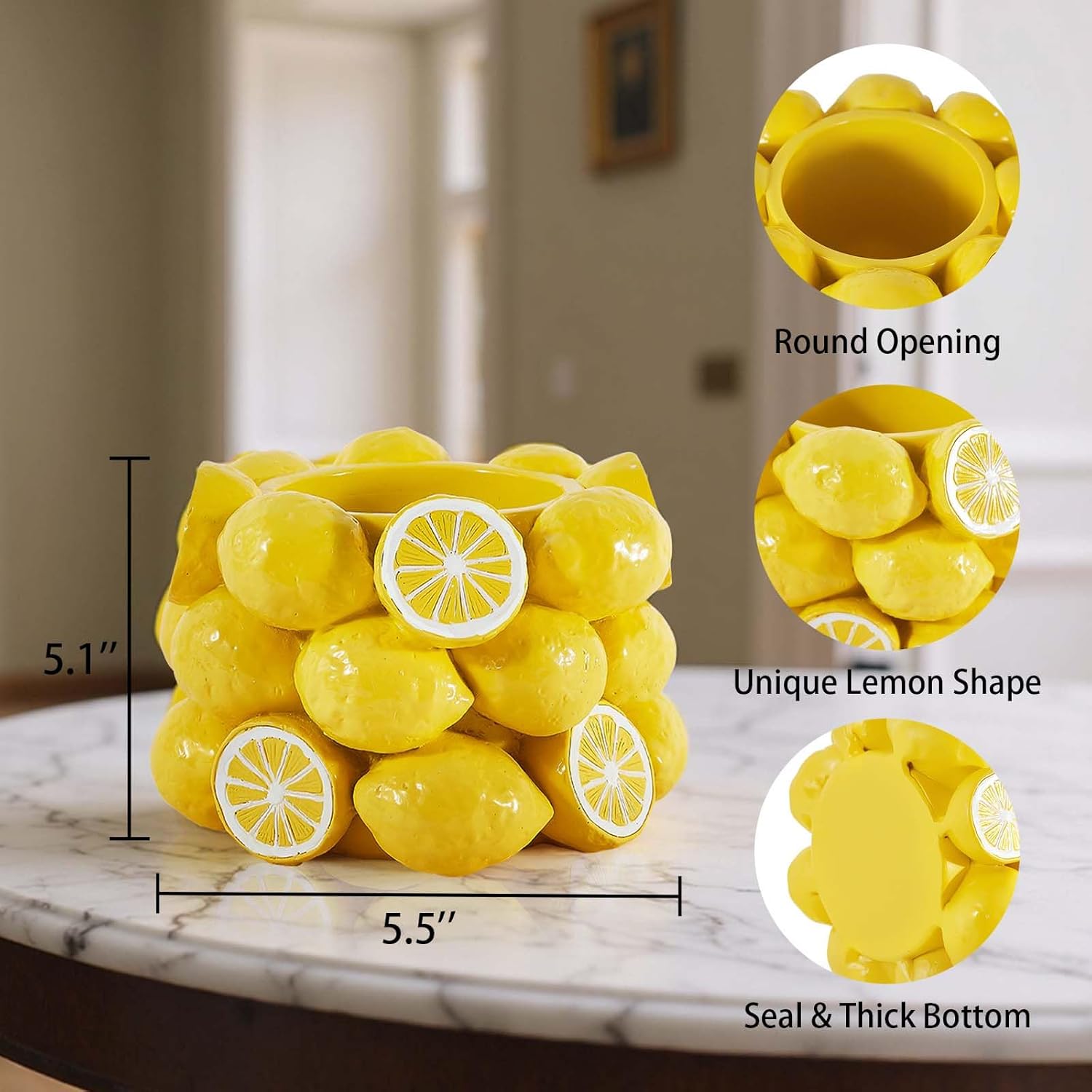 Lemon Vase, Yellow 3D Lemons-Shaped Design Décor