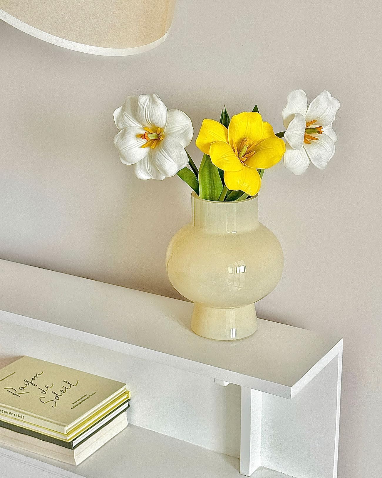 Modern Glass Vase for Flowers, Cute Yellow Colored Decorative Vase for Centerpiece Table Shelf Funky Home Office Decor