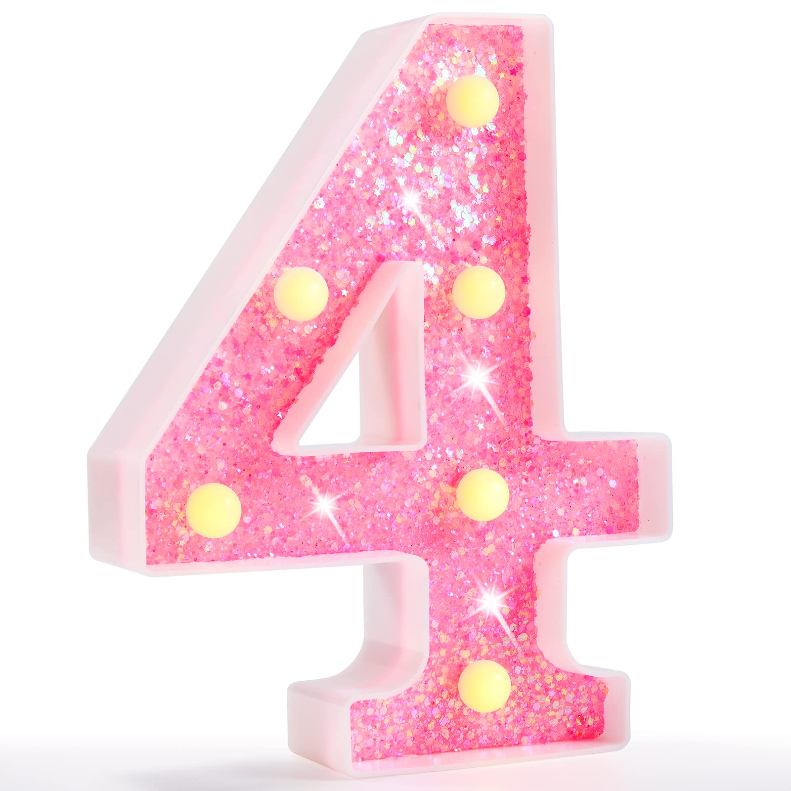 Pink LED Letters Glitter Alphabet LetterS & Numbers Sign Battery Powered