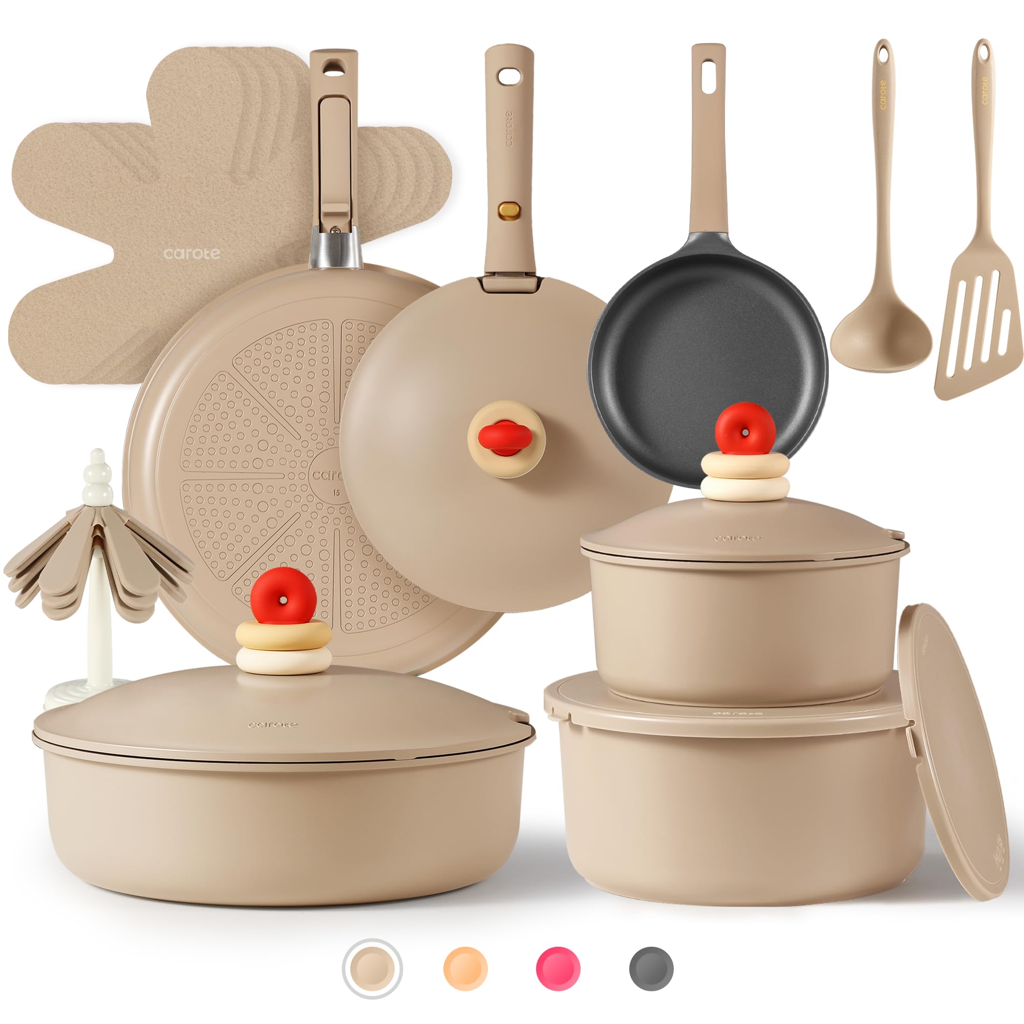 Pots and Pans Set Non Stick, Nonstick Cookware Set, Oven/Dishwasher/Fridge Safe Pots and Pans, RV Safe Cookware, 23pcs Gift Set Detachable Handle