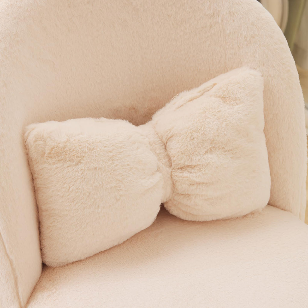 Cute, non-wheeled desk chair with backrest, fluffy cushion, cozy makeup chair with adjustable golden legs