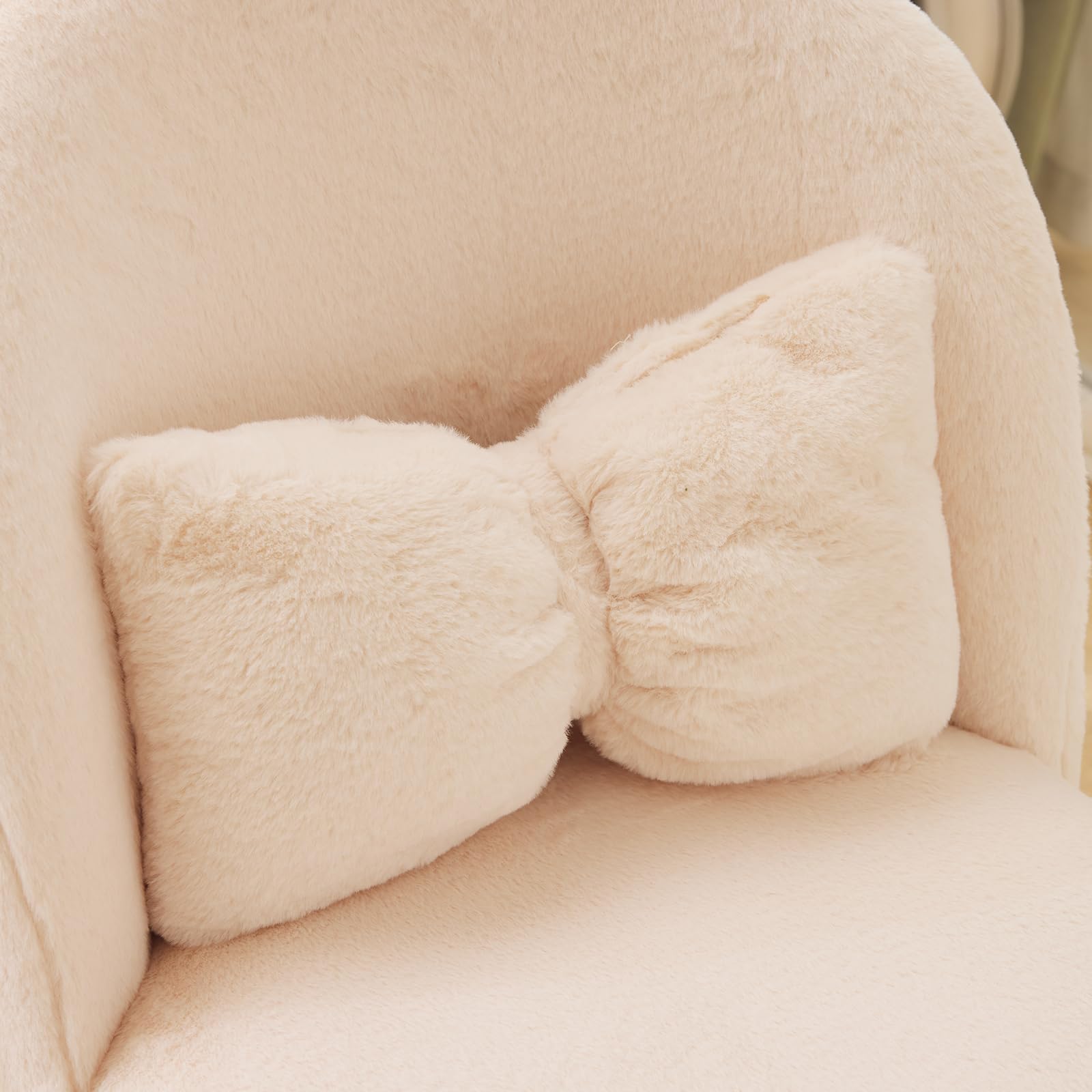 Cute, non-wheeled desk chair with backrest, fluffy cushion, cozy makeup chair with adjustable golden legs