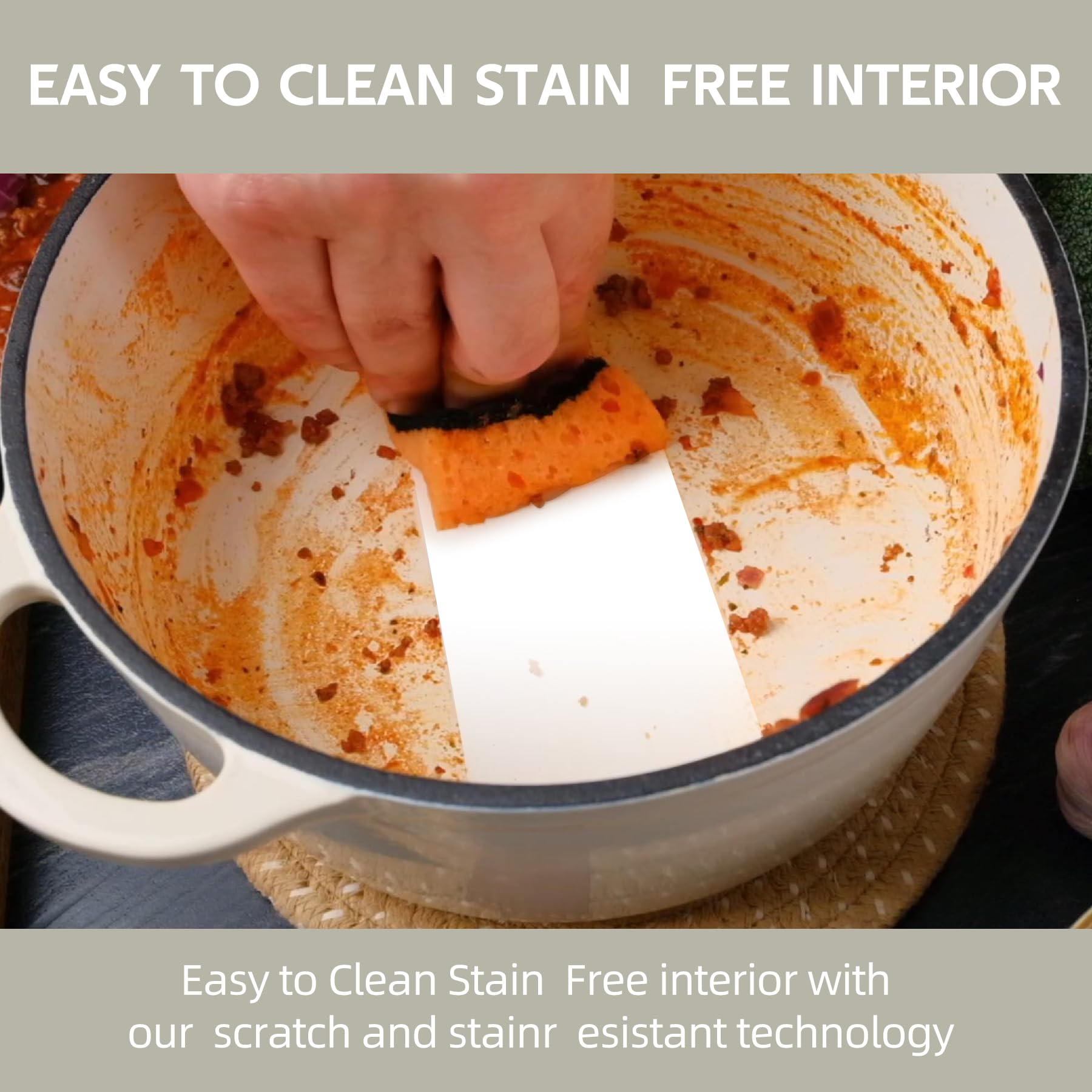 Enameled Cast Iron Dutch Oven with Lid - Big Dual Handles - Round Pot for Versatile Cooking 6 Quart