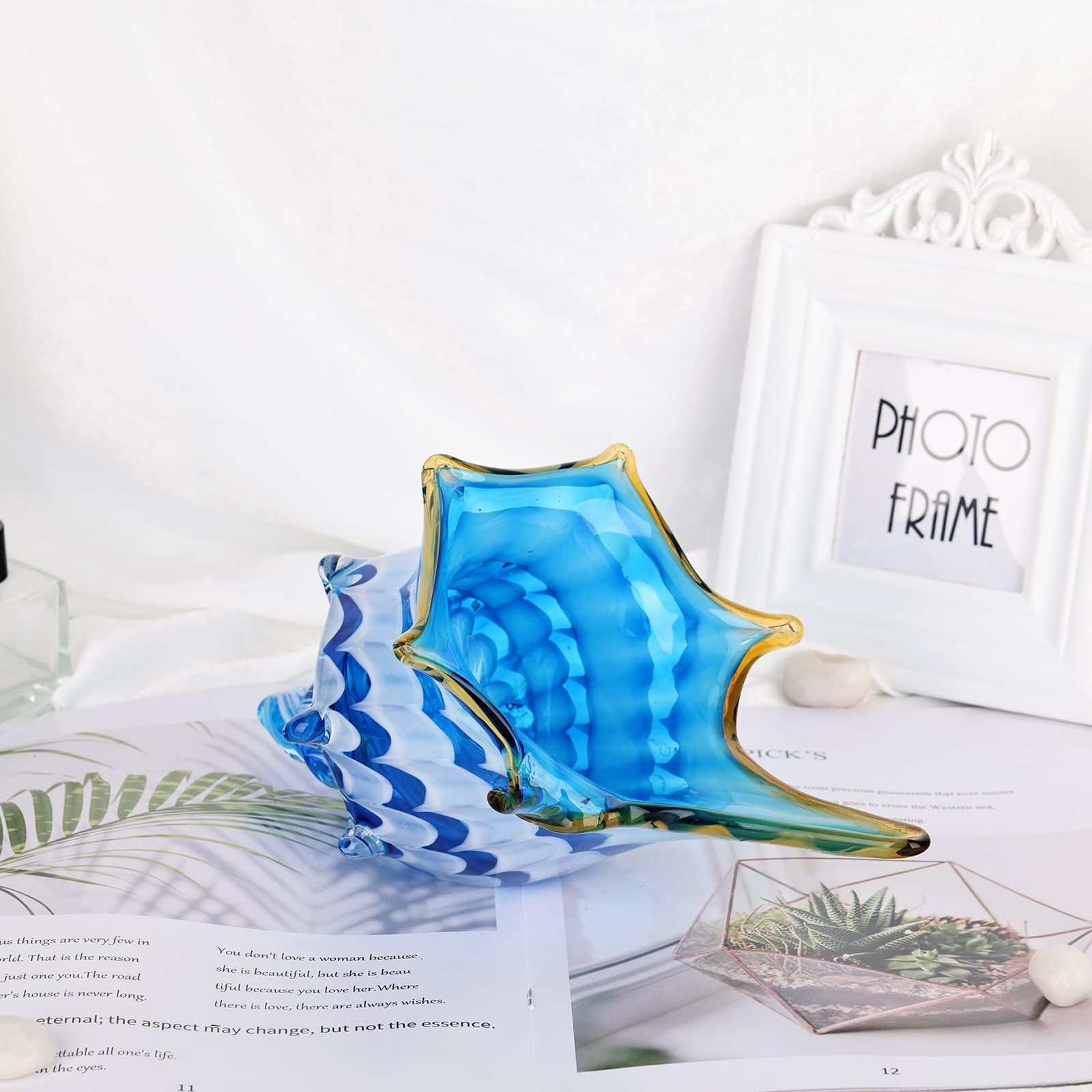 Hand Blown Glass Conch - Coastal Home Decor Conch Corners, Glass Art Conch Sculptures, Office Decor Blown Glass Art, Living Room Table Centerpieces, Bathroom Shelf Tops And Cabinet Decor