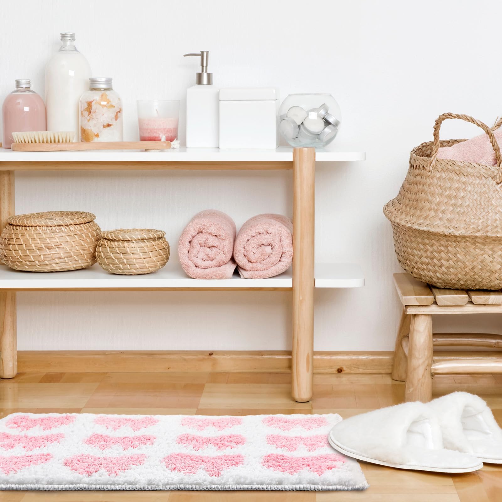 Pink Bow Rug Non Slip Coquette Bathroom Mat Cute Bow Rug 3D Stereoscopic Bow Bath Mat Aesthetic Bath Mat