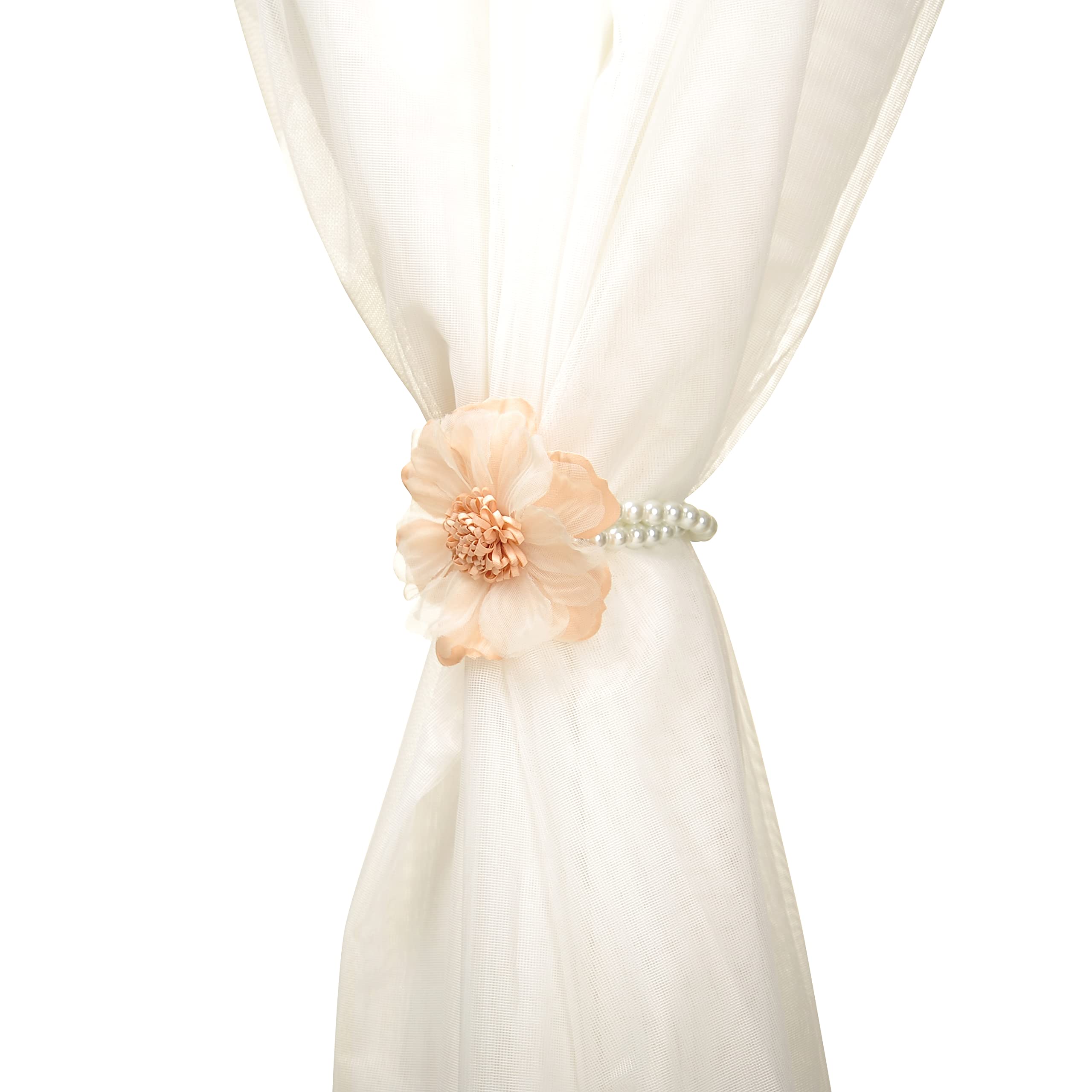 Elegant Pearl Magnetic Curtain Tieback with Handmade Flower Decorative Drapery Holdbacks Rope Holder