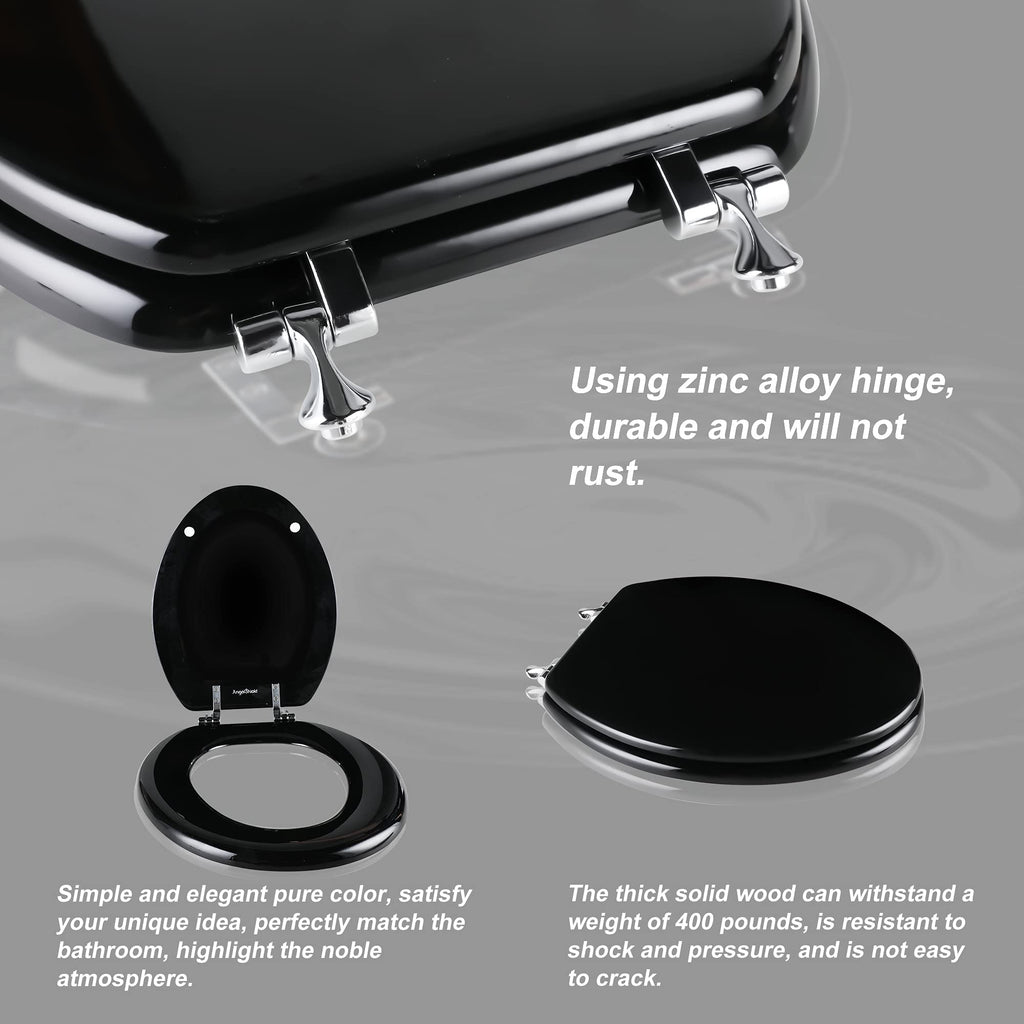 Round Toilet Seat Natural Wood Toilet Seat with Zinc Alloy Hinges, Easy to Install also Easy to Clean, Scratch Resistant