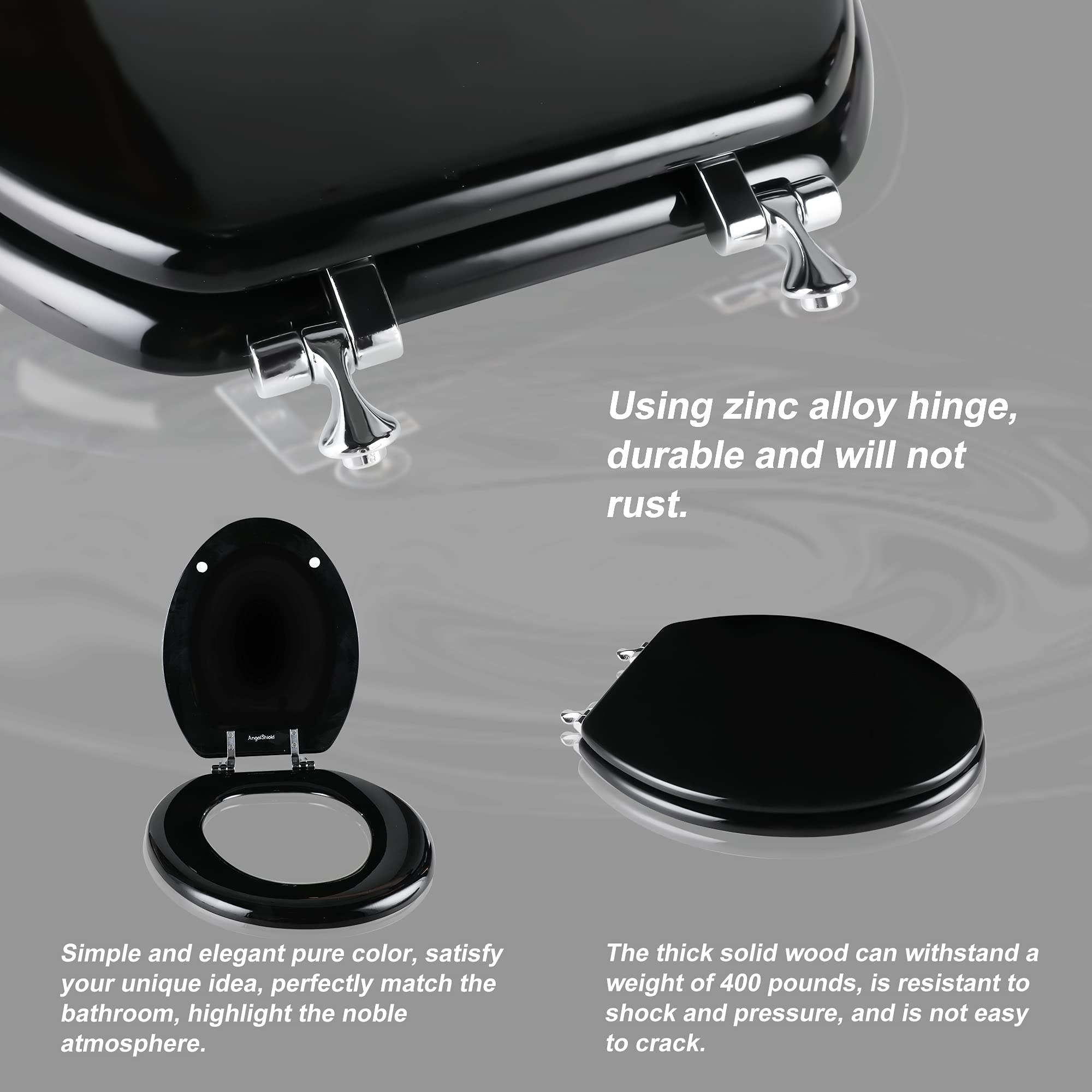 Round Toilet Seat Natural Wood Toilet Seat with Zinc Alloy Hinges, Easy to Install also Easy to Clean, Scratch Resistant