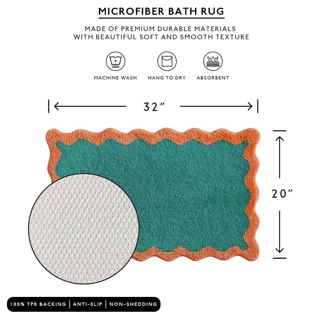 Wavy Bath Mat with Scalloped Ripple Design, Microfiber Absorbent Non Slip Tufted Rug