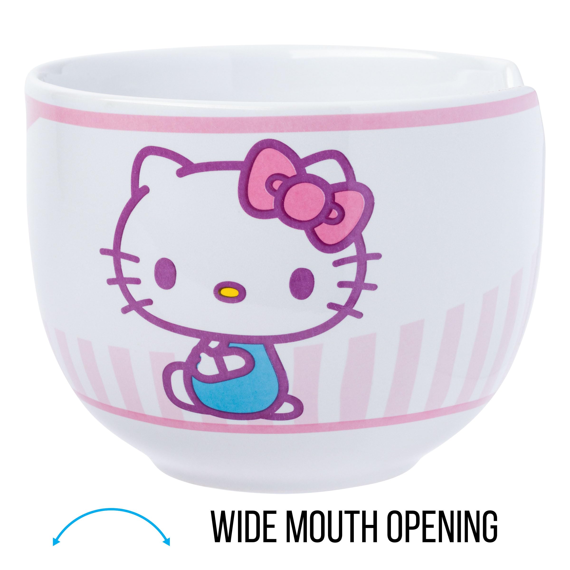 Ceramic Sanrio Hello Kitty Ramen Noodle Rice Bowl with Chopsticks, Microwave Safe