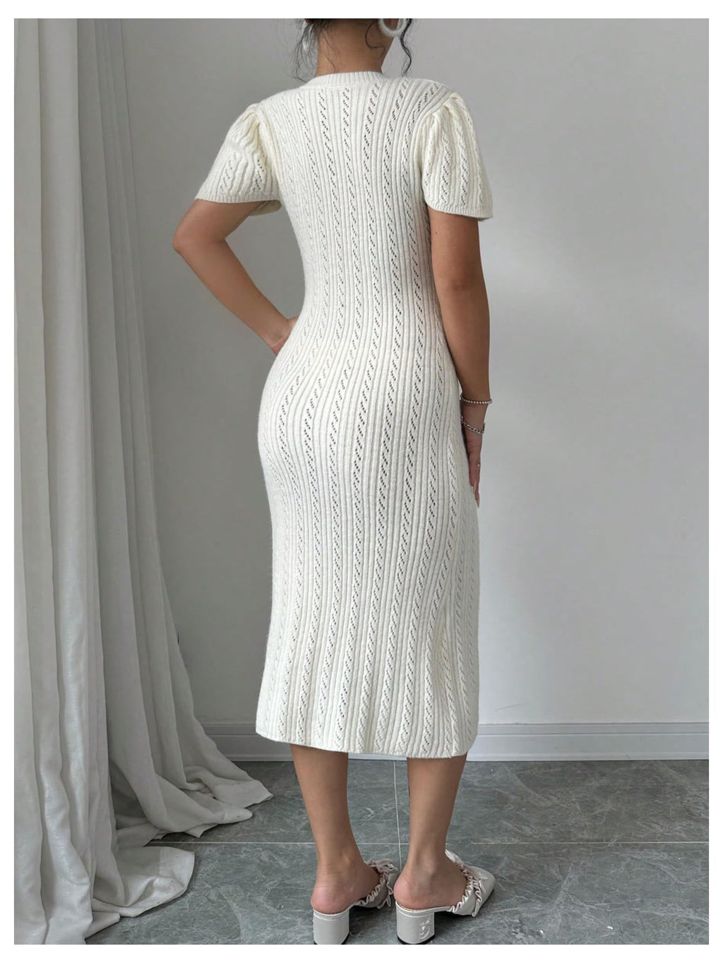 Women's 3D Flower Sweater Dress Crochet Short Sleeve Bodycon Mini Dresses