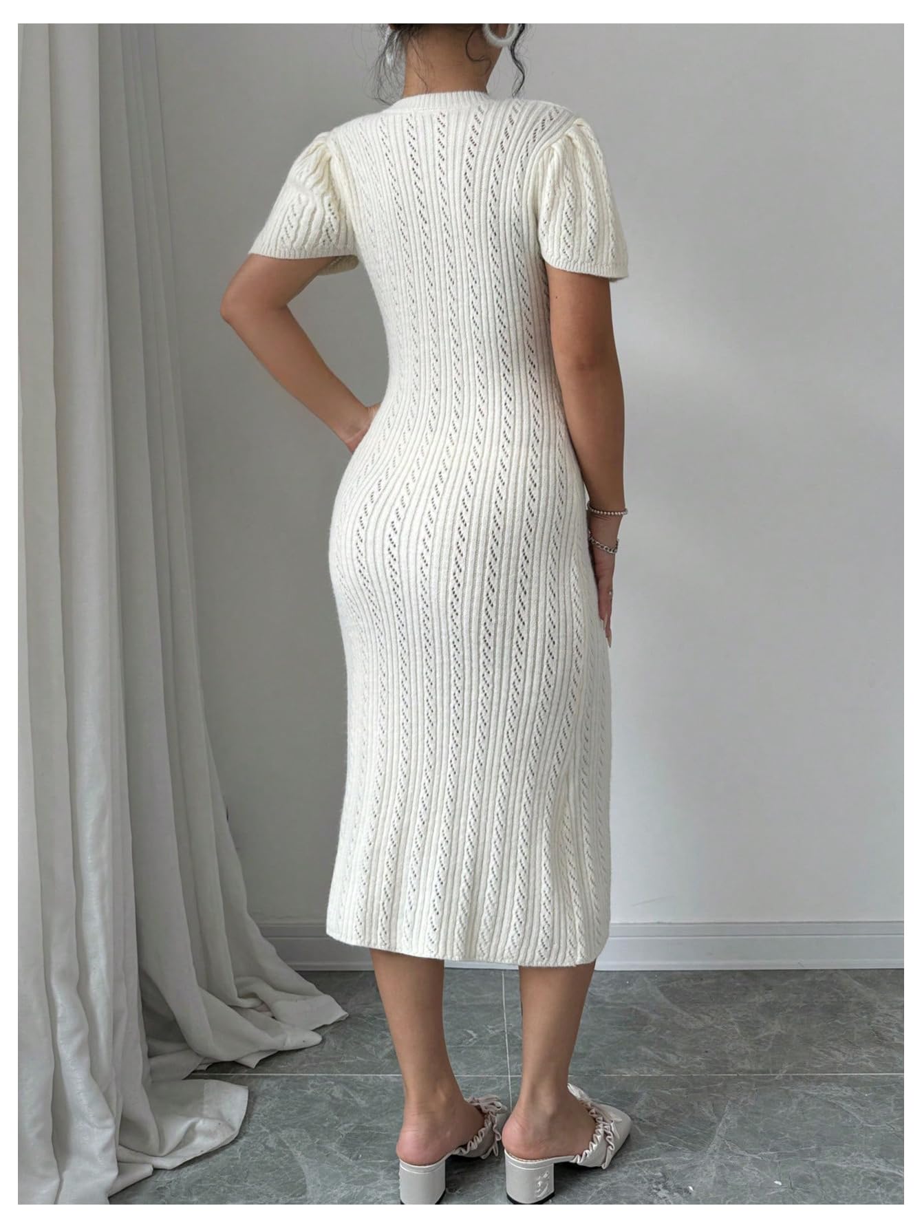 Women's 3D Flower Sweater Dress Crochet Short Sleeve Bodycon Mini Dresses