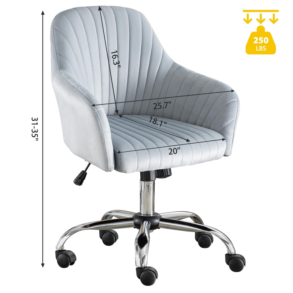 Modern Vanity Velvet Adjustable Low Back Rolling Chair, Twill Upholstered Cute Chair with Wheels