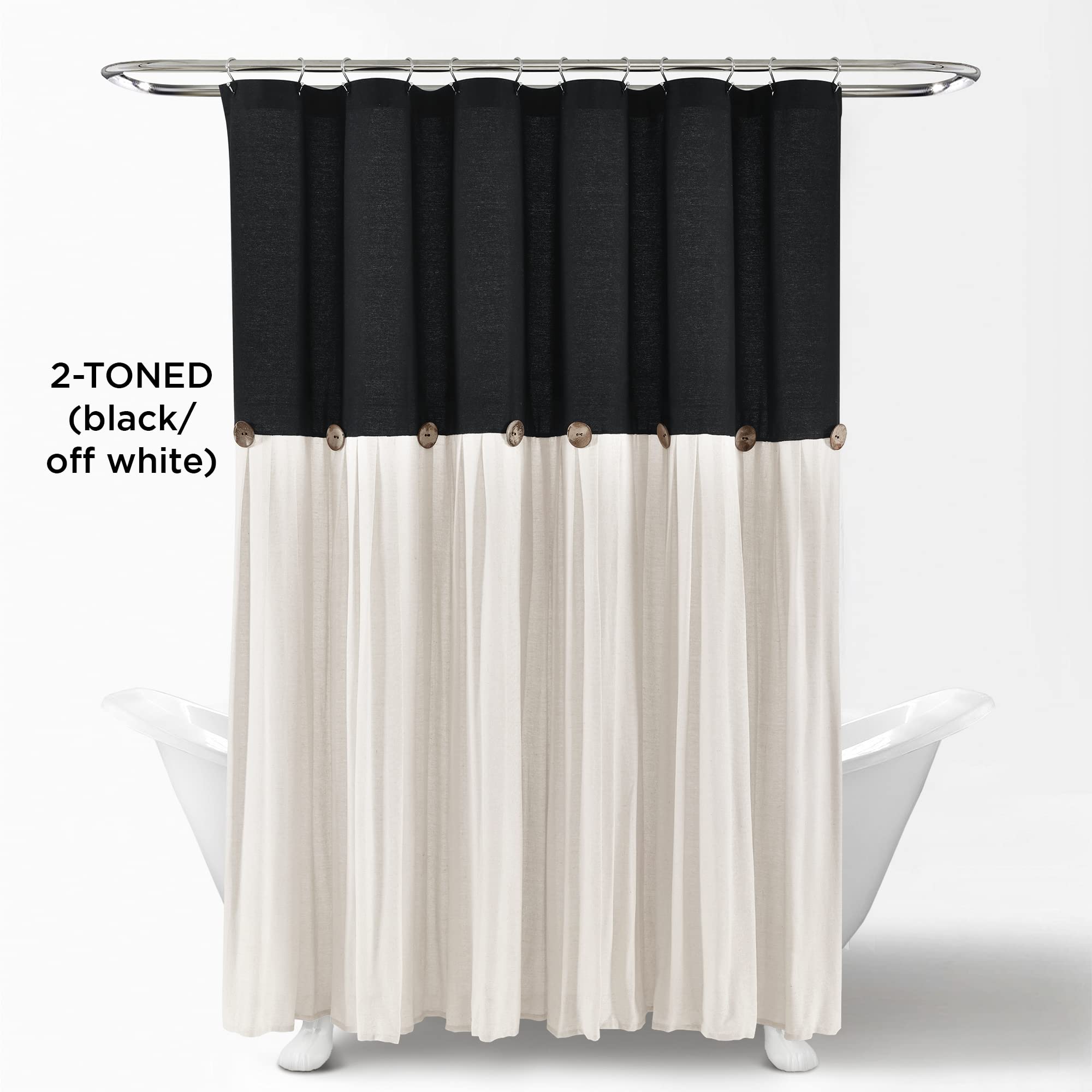 Lush Decor Linen Button Shower Curtain, 72" W x 72" L, Fabric Shower Curtains