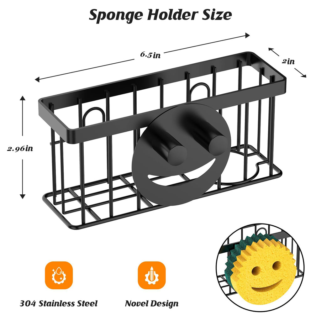 Sponge Holder Smiley Face, Sink Caddy for Kitchen Organizer Sponge Holder with 2 PCS Suction Cups/1 PCS Adhesive Strips