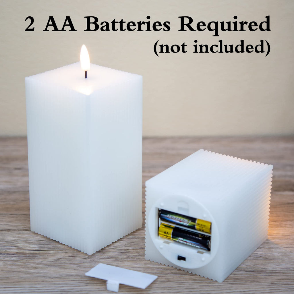 Square Ribbed Flameless Candles with Remote, Flickering Real Wax Battery LED Candles 3" H 4" 6"