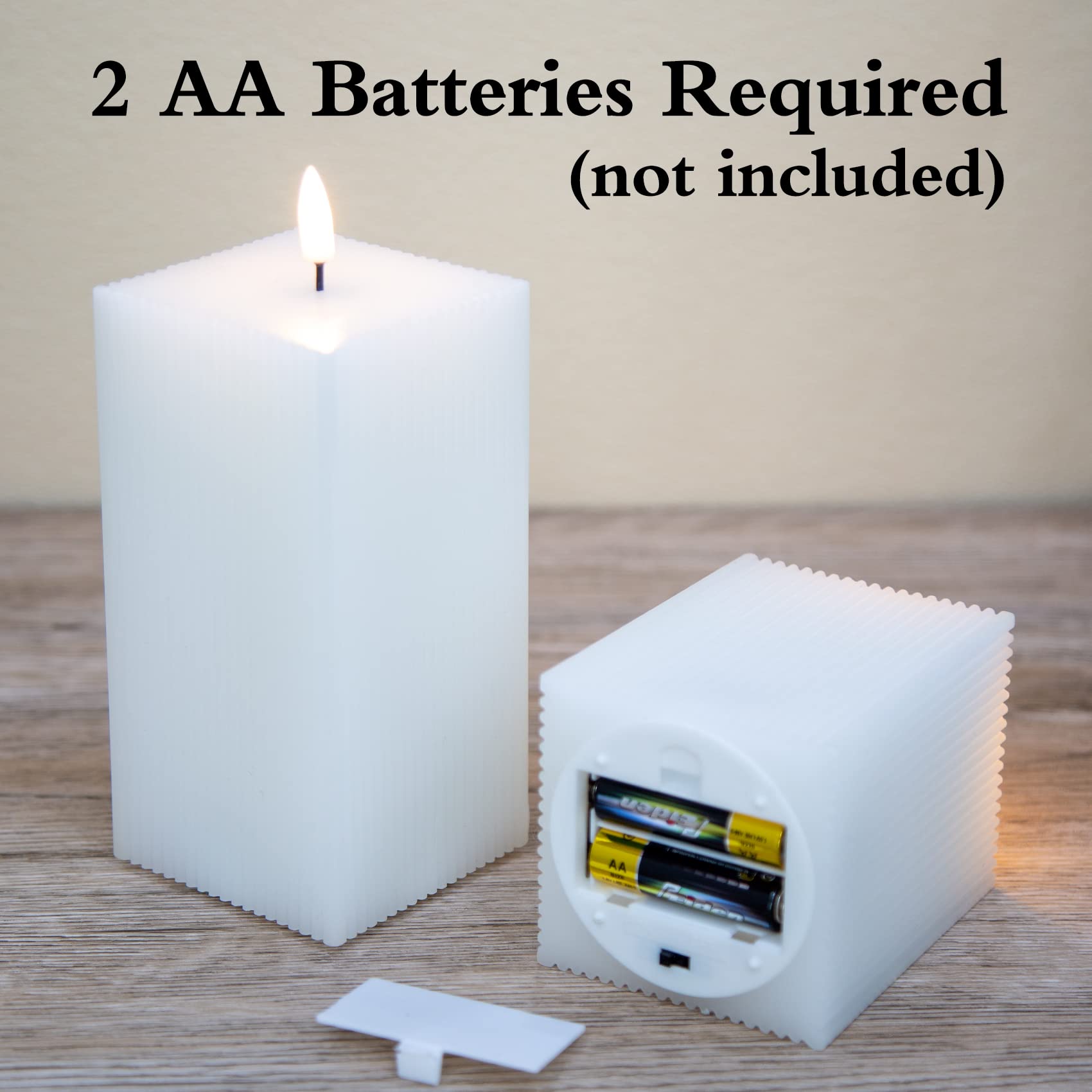 Square Ribbed Flameless Candles with Remote, Flickering Real Wax Battery LED Candles 3" H 4" 6"