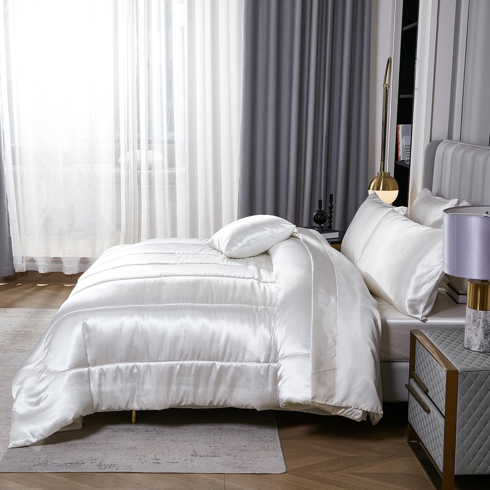 Satin Comforter Set with Sheet Set Full Silk Like Hot Pink Bed in a Bag Luxury Silky Bedding with 1 Comforter, 1 Flat Sheet, 1 Fitted Sheet, 4 Pillowcases, 1 Cushion Cover (Full, Hot Pink)