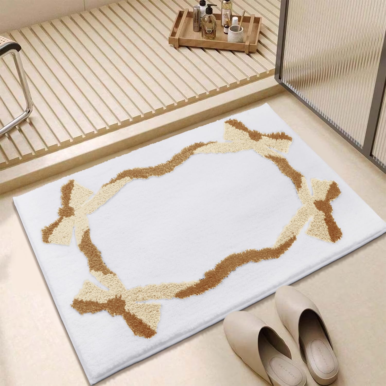 Coquette Bow Bath Mat Cute Bathroom Rugs Non Slip Absorbent Bath Rugs Bathroom Decor Machine Washable Floor Mats for Bathroom Tub Shower