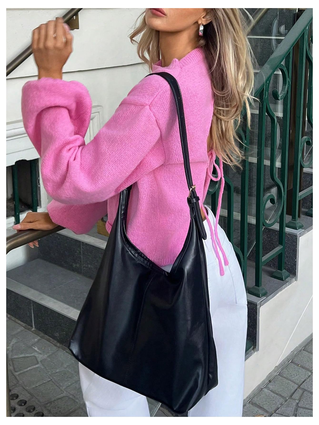 Women's Bow Open Back Sweater Top Trendy Long Sleeve Backless Drop Shoulder Mock Neck Cable Knit Sweaters