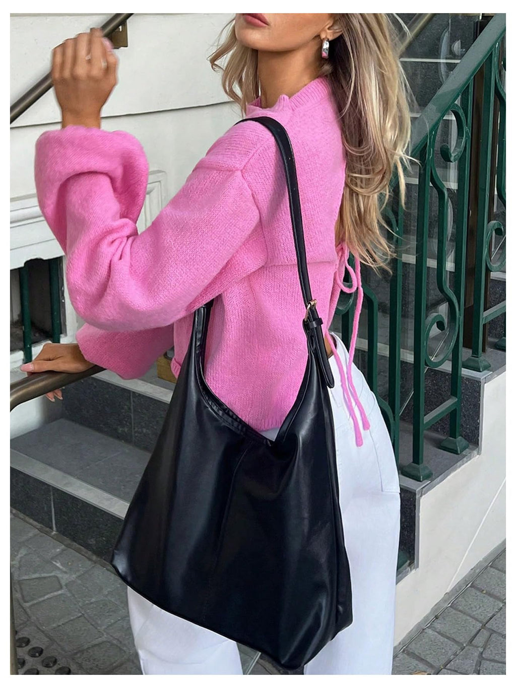 Women's Bow Open Back Sweater Top Trendy Long Sleeve Backless Drop Shoulder Mock Neck Cable Knit Sweaters