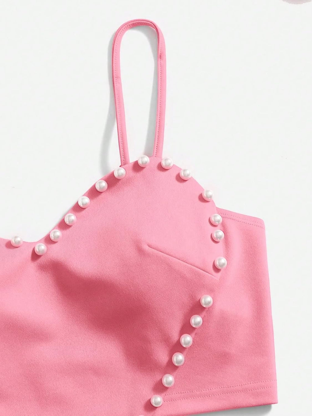 Women's Pearls Sleeveless Asymmetrical Hem Heart Crop Cami Top Sexy Camisole