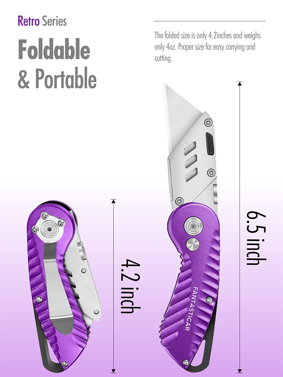 Folding Utility Knife, Cute Metal Box Cutter with Extra 5 Sharp Blades, Quick Blade Change, and Preminium Gift Packaging, for Cardboard Opener, Paper Cutter