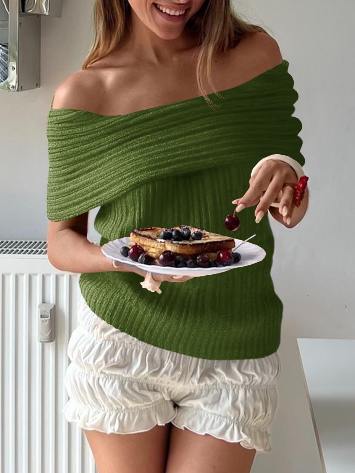 Womens Off The Shoulder Sweater Tops Summer Sleeveless Strapless Ribbed Sexy Pullover Shirts