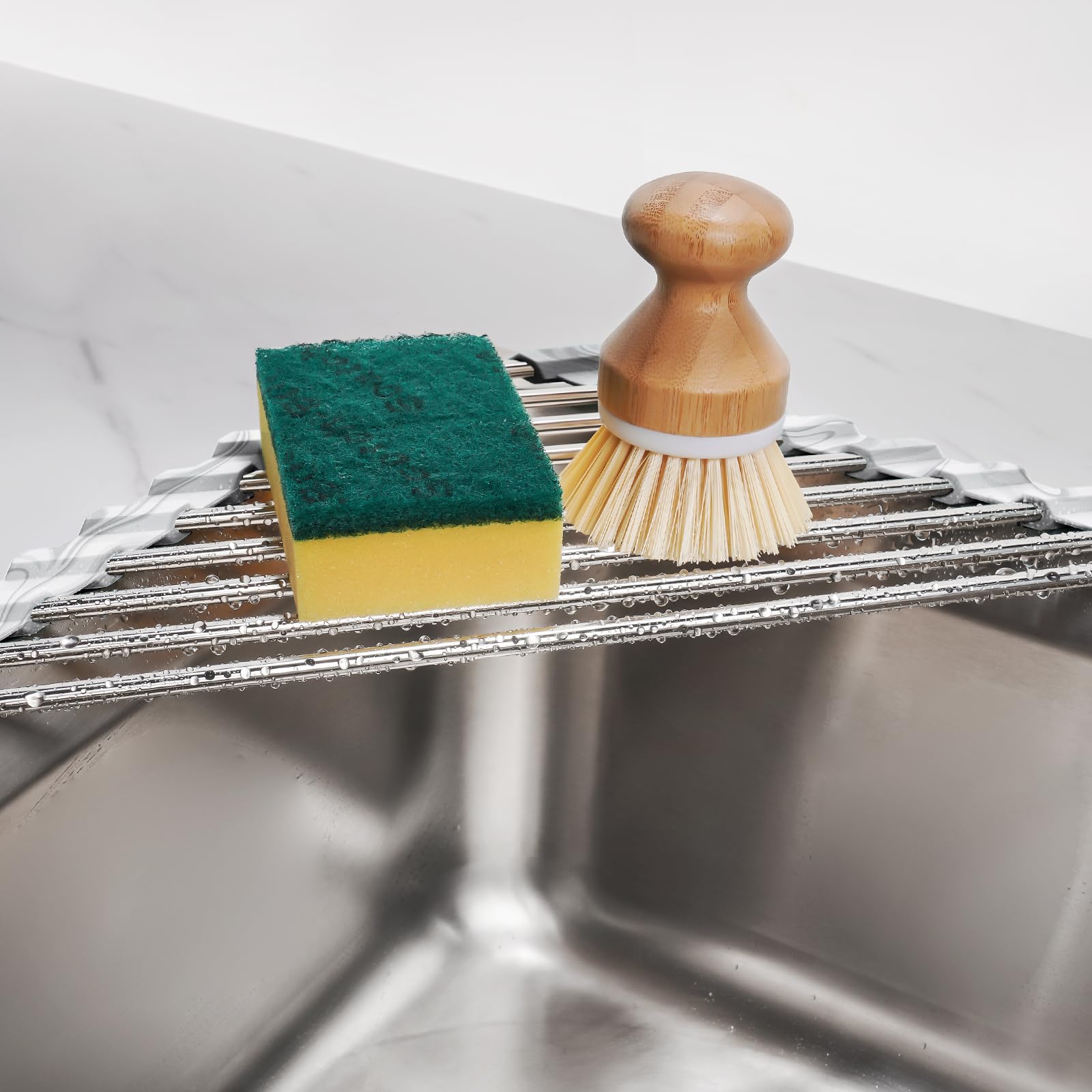 Triangle Foldable Dish Drying Rack, Small Roll-Up - Stainless Steel Over Sink Drainer for Kitchen Sink Corner, Rustproof