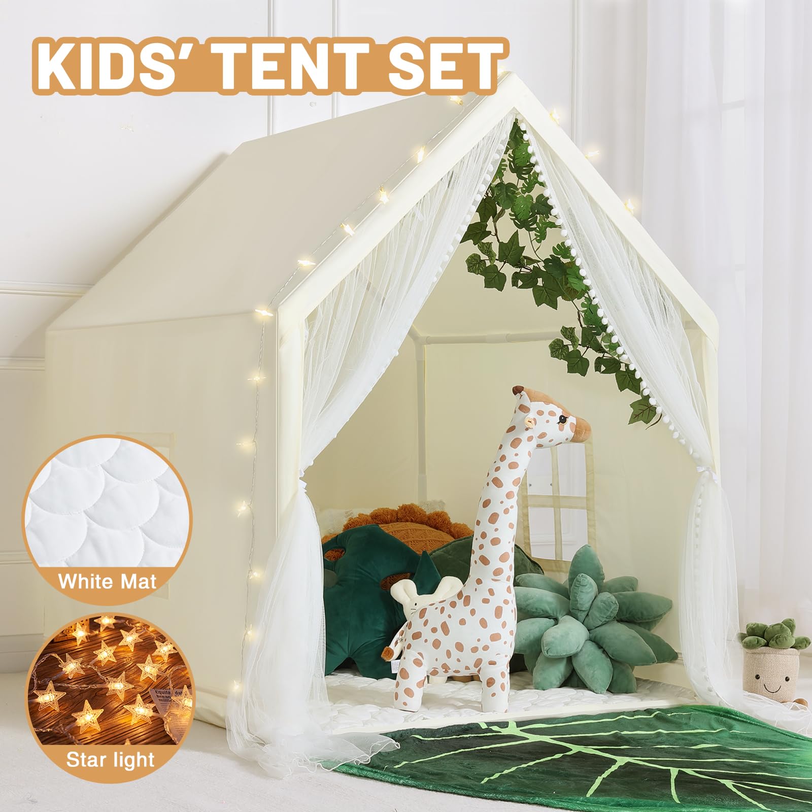 Kid Tent with Mat, Star Lights - Kids Play Tents for Toddlers Kids Tents Indoor Playhouse - Princess Tent for Girls Toy House