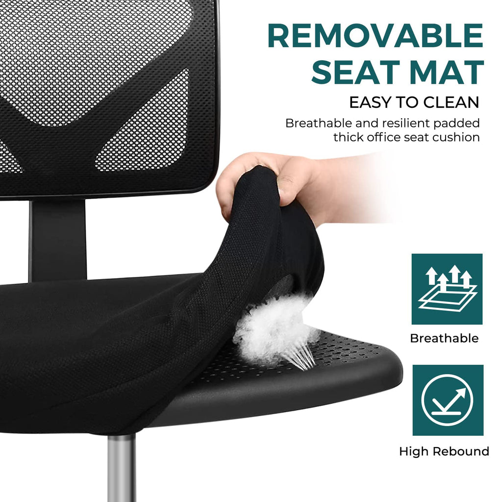 Vanity Swivel Armless Desk Chairs with Wheels, Ergonomic Adjustable Home Office Rolling Task Chair, Comfy Mesh Mid Back