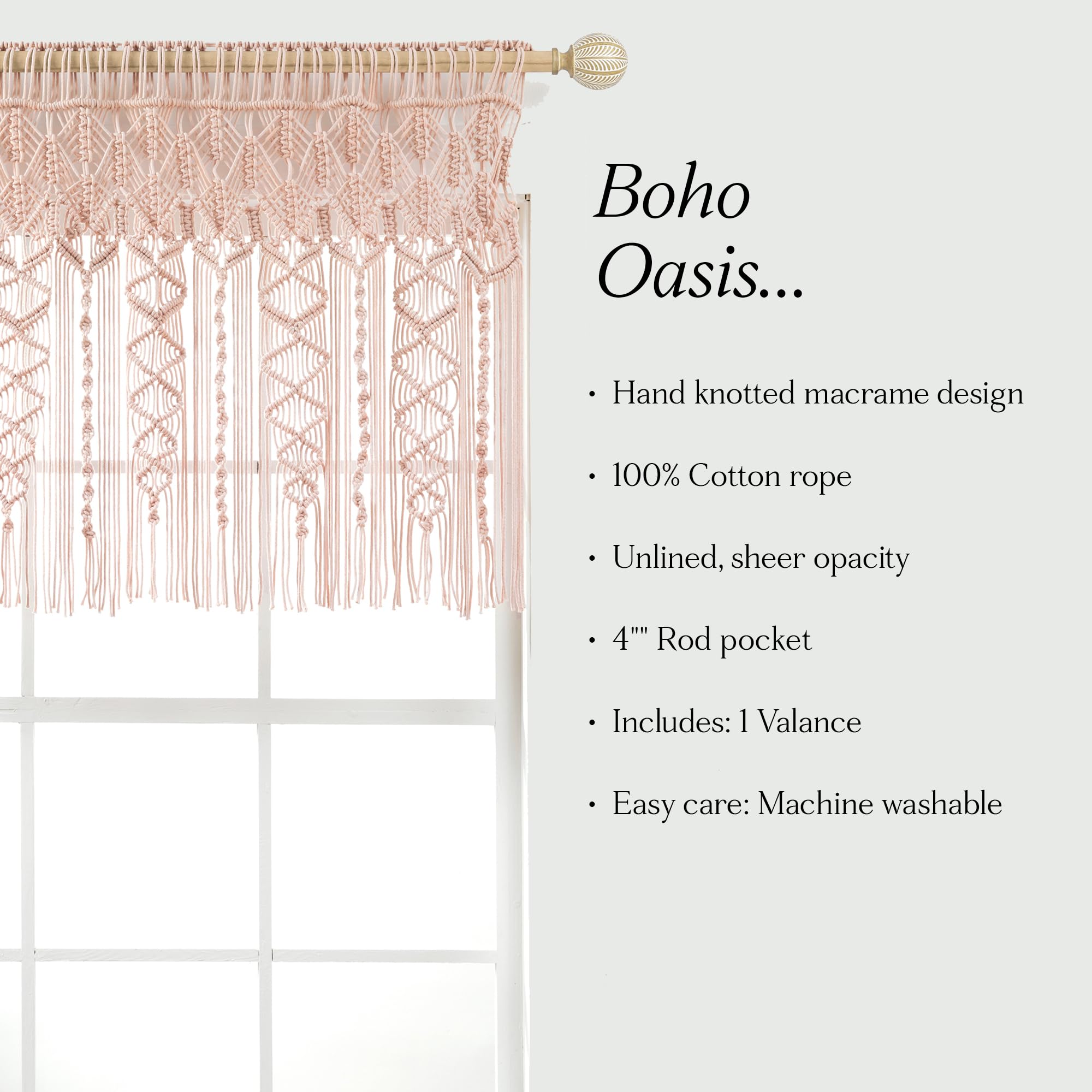 Lush Decor Boho Macrame Textured Cotton Valance Curtain