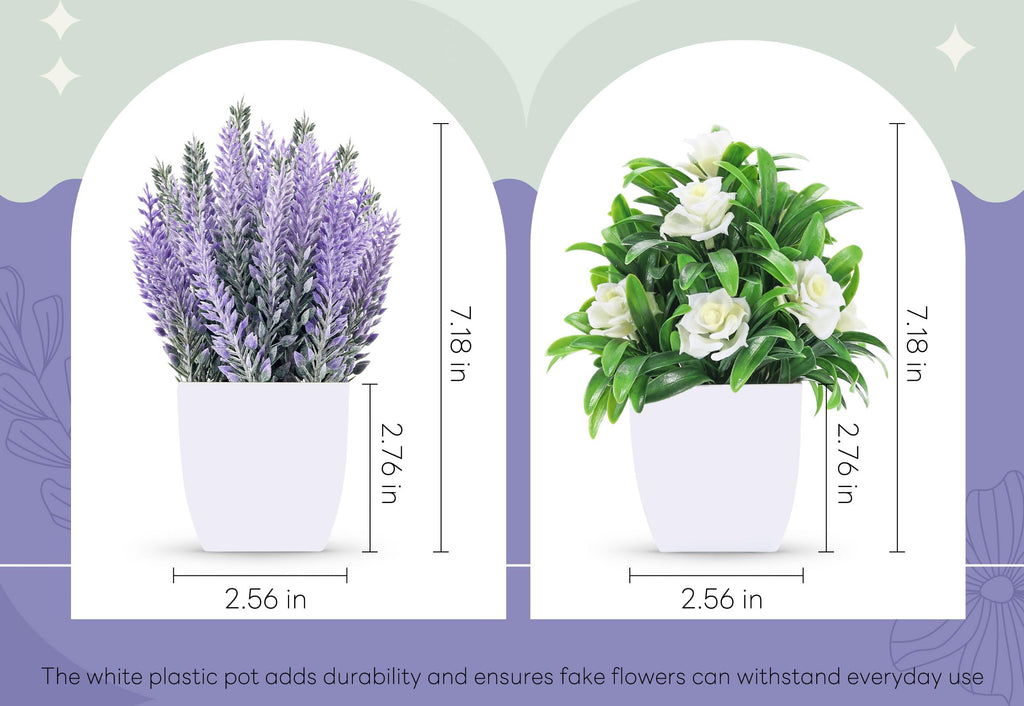 Small Fake Plants Faux Plants Indoor with Flowers for Home Bathroom Kitchen Office Desk Decor 2 Pack