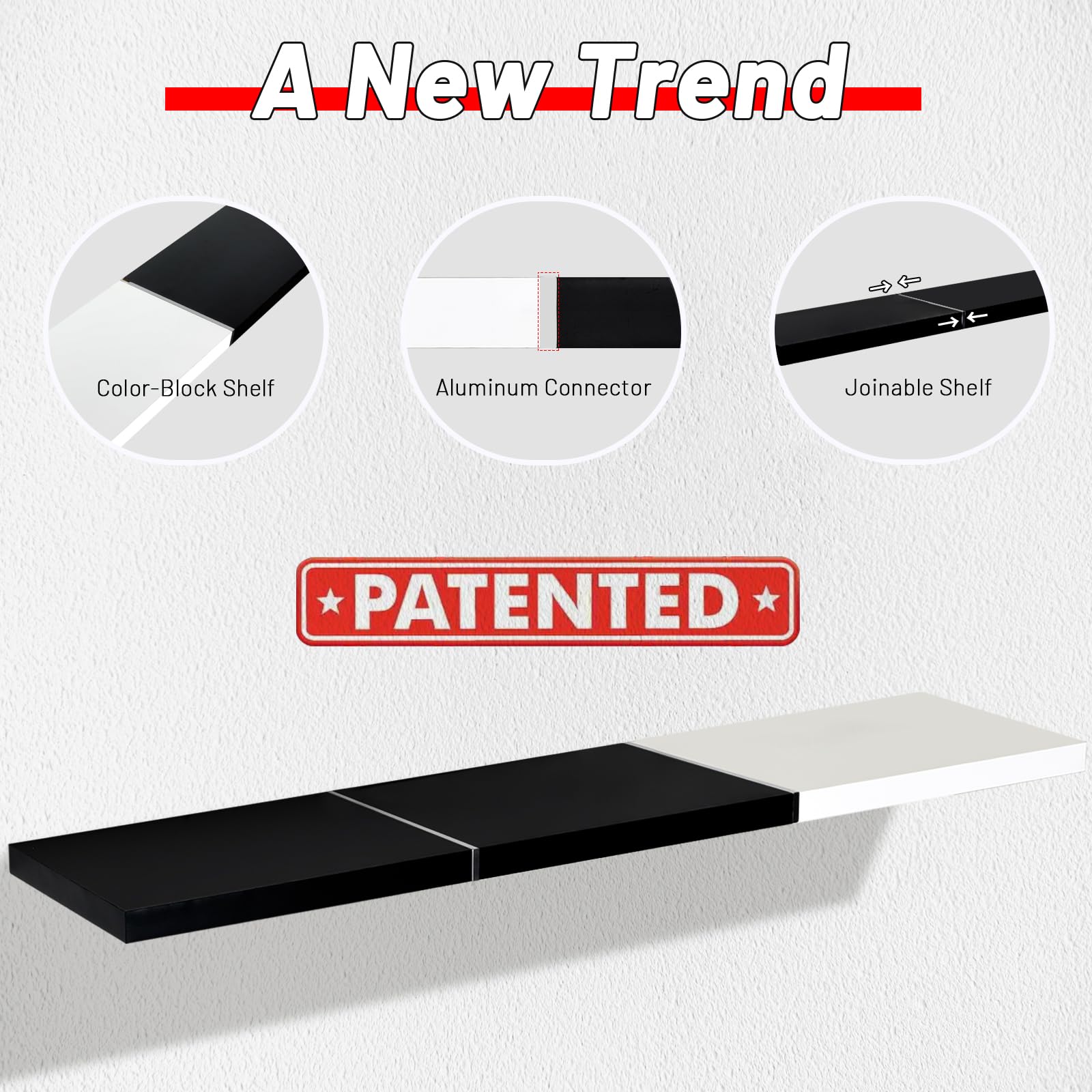 Color-Blocked Floating Shelves â€?Set of 2 Wall-Mounted Shelves for Bedroom & Living Room Storage 36"