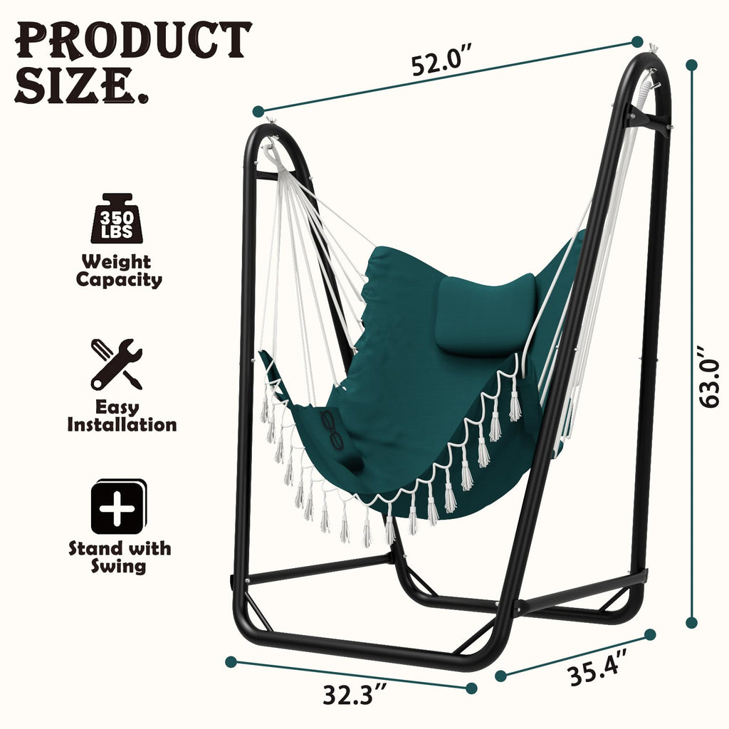 Hammock Chair with Stand,Heavy-Duty Hanging Chair with Stand for Indoor Outdoor, Sturdy Swing Chair Stand Max Load 350 pounds (Hammock Chair Included)