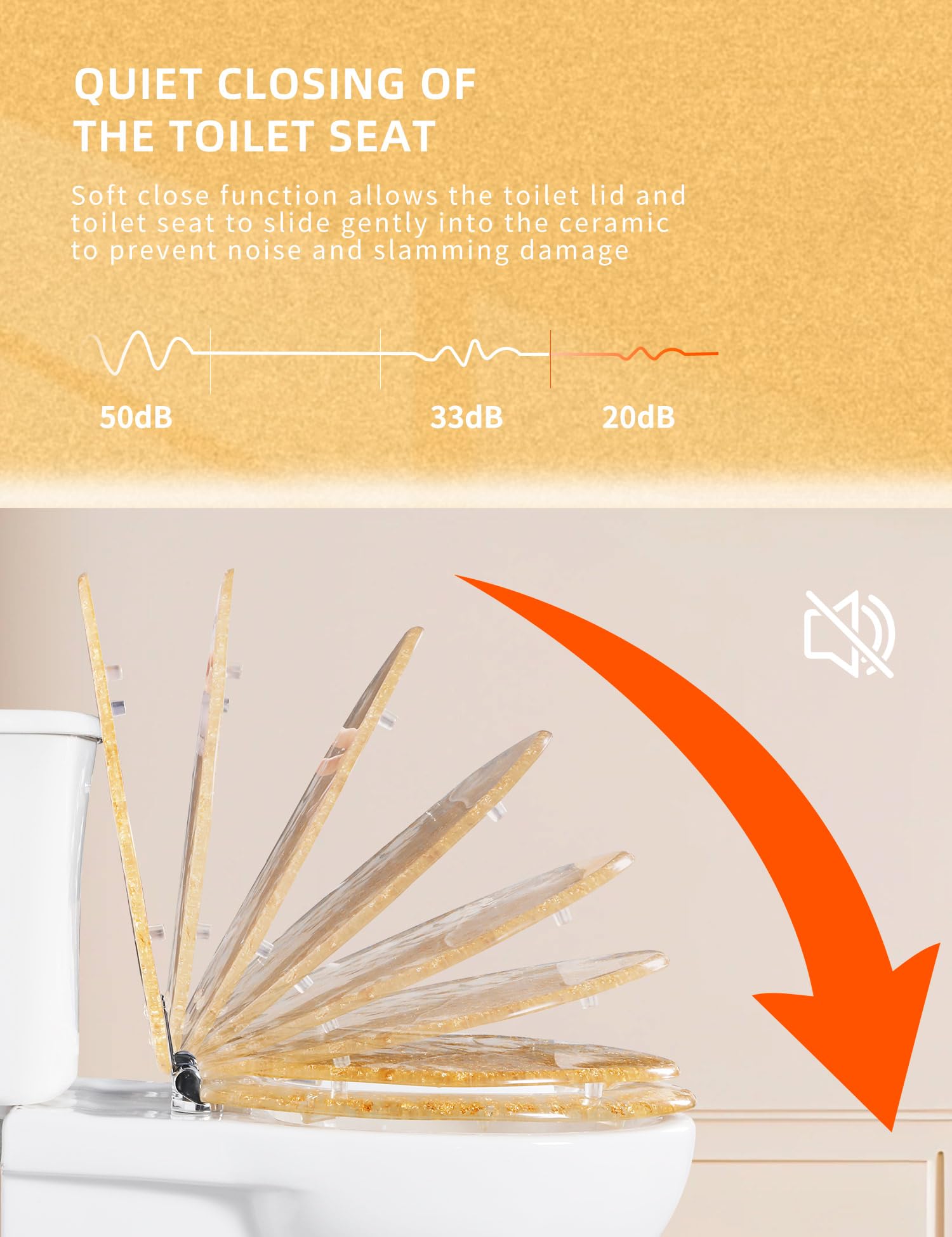 Round Resin Toilet Seat Glitter Soft Close Quick Release Metal Zinc Alloy Hinge Easy to Install also Easy to Clean, Decorative Acrylic Seats (17 Inch)