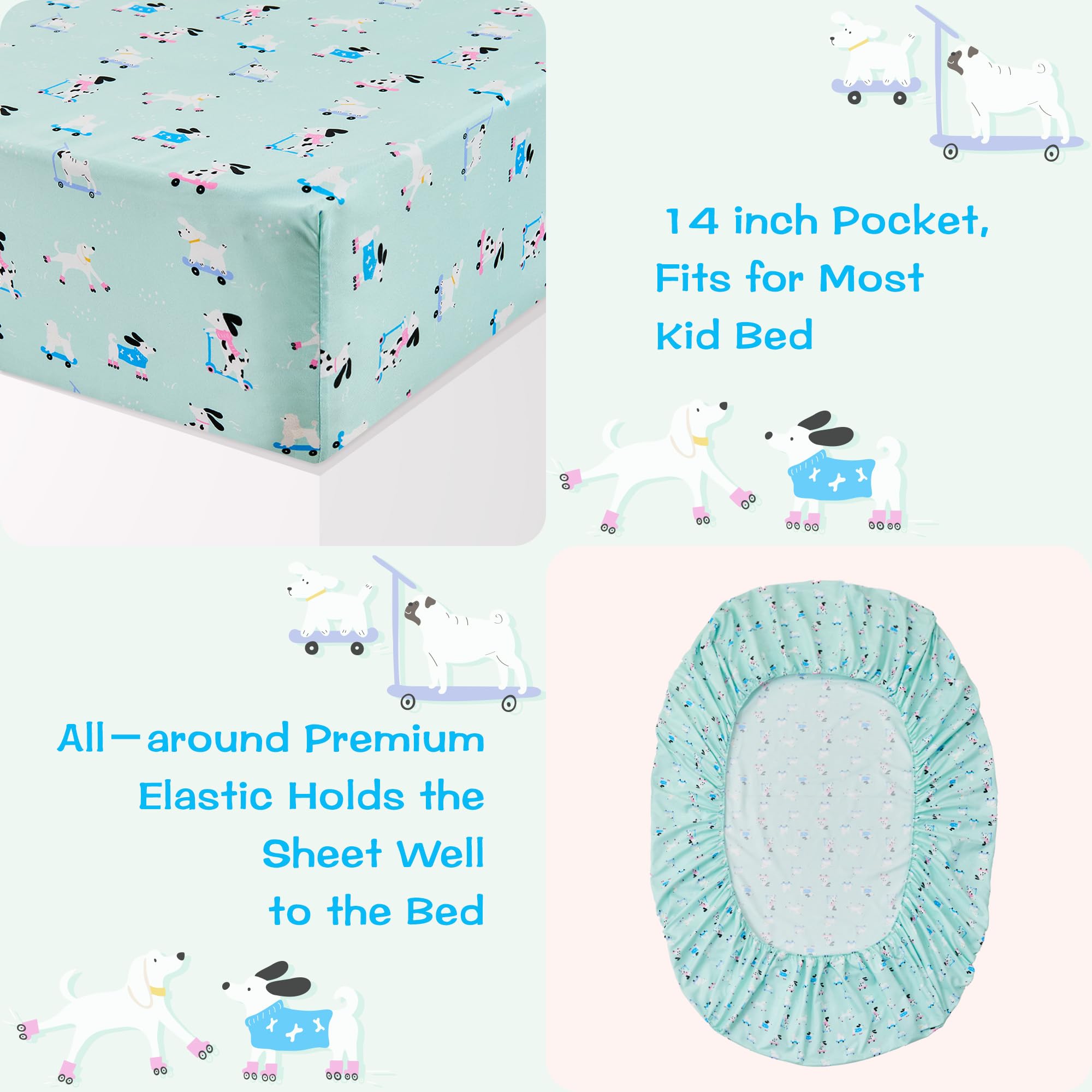 Printed Kids Sheet Set Twin Size, 3 Pcs Breathable & Silky Soft Microfiber - Kids Fitted Sheet,Kids Bed Sheets with 15" Deep Pocket